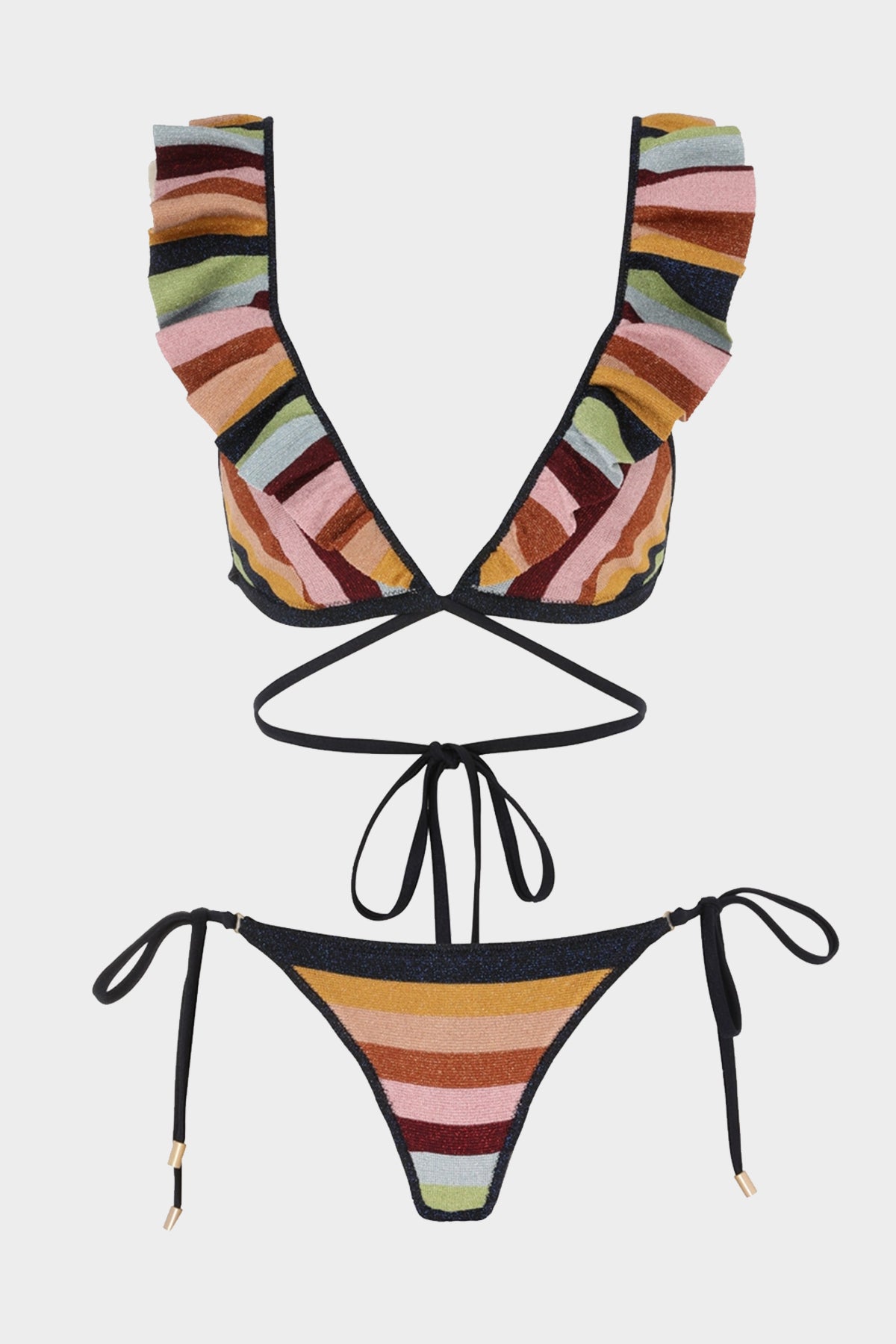 Alight Lurex Knit Wrap Bikini Set in Lurex Multi Stripe