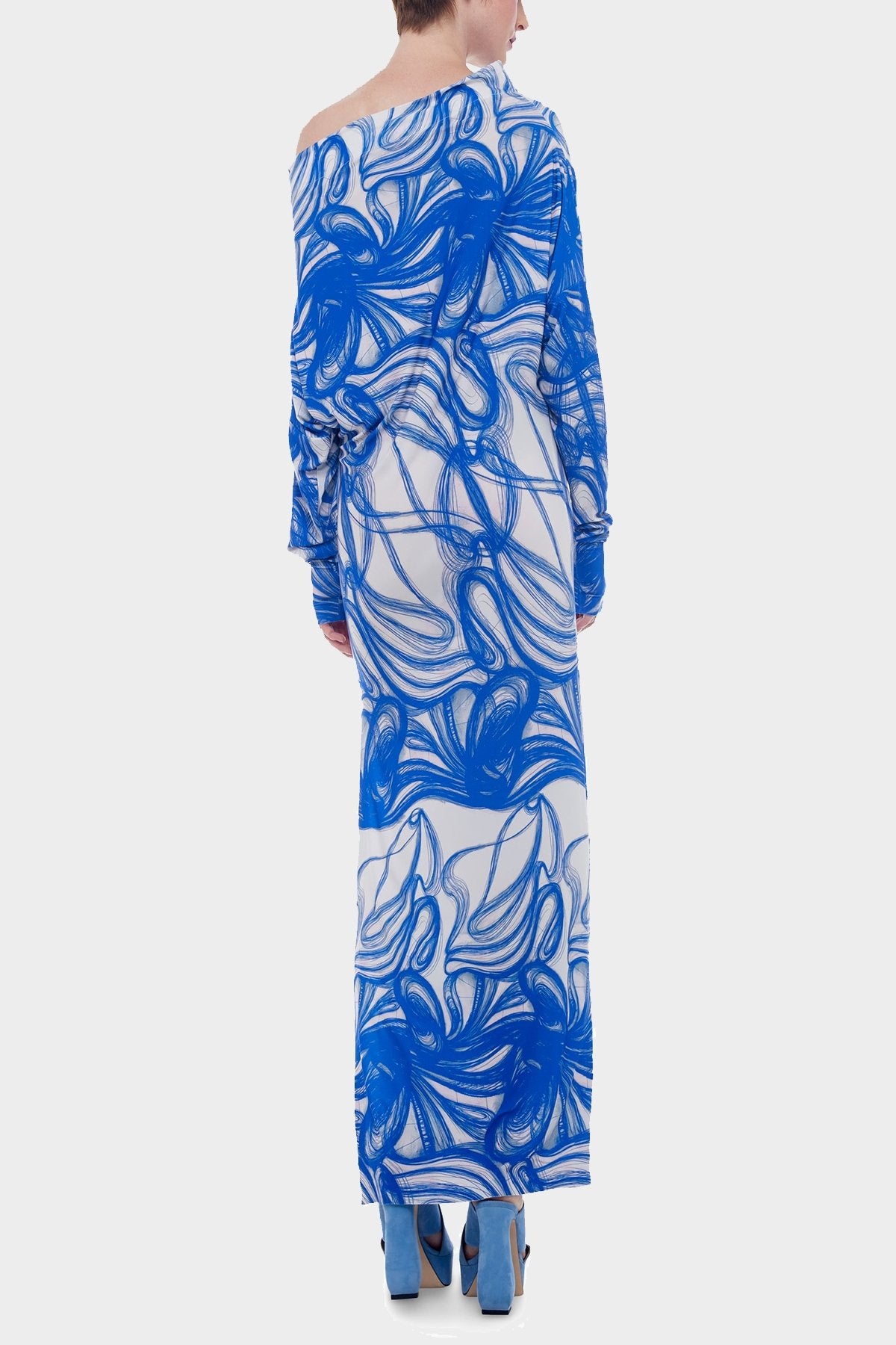 All in One Side Slit Gown in Blue Swirl