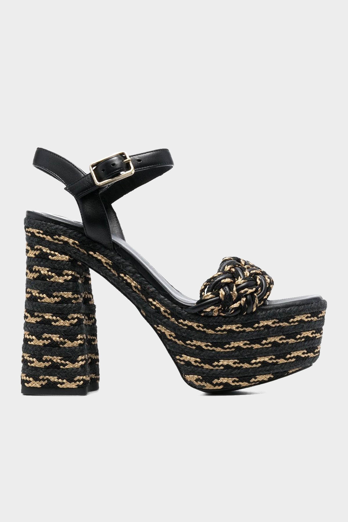 Anne Platform Sandal in Negro Oro