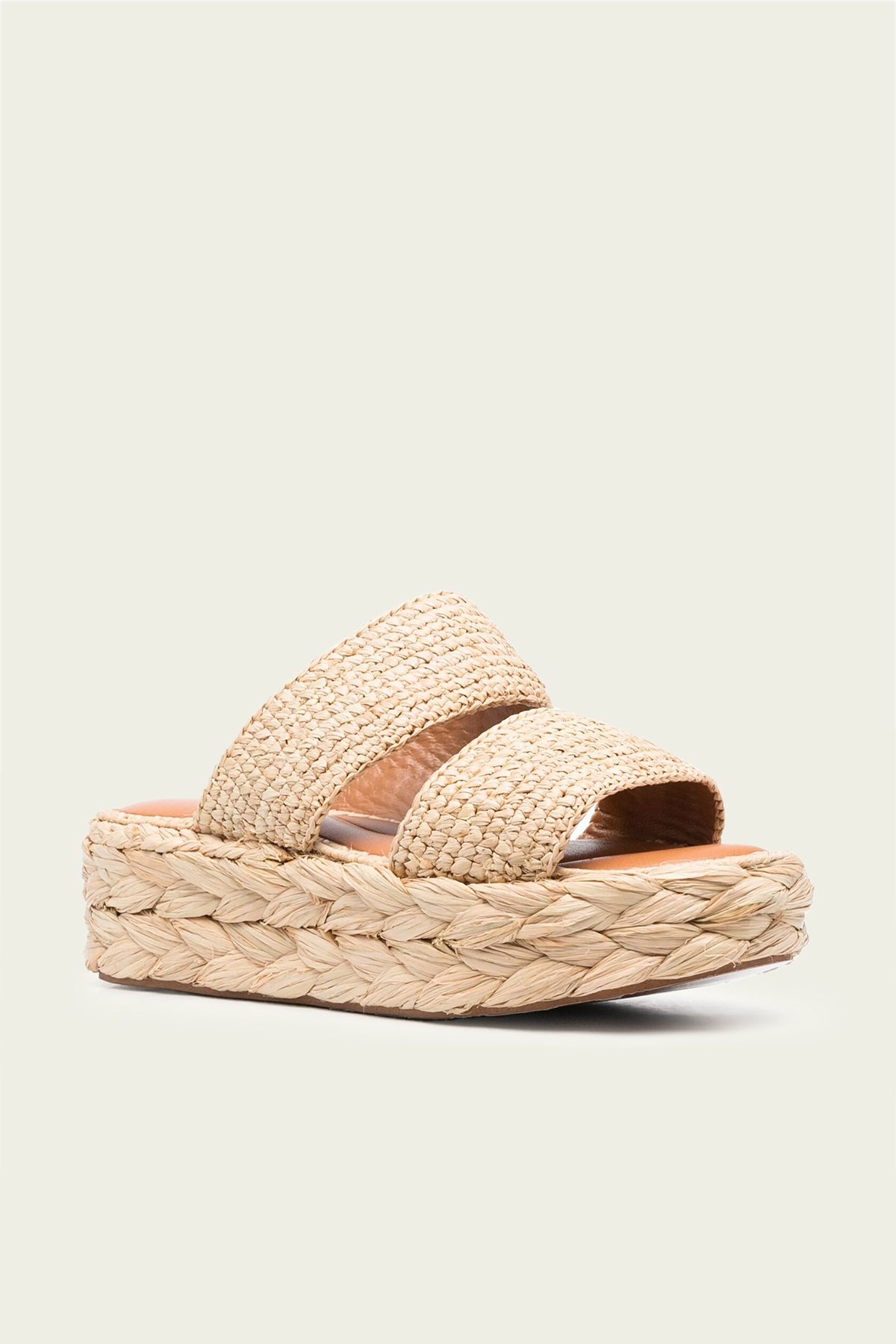 Arlene Raffia Platform Flat Sandals in Natural