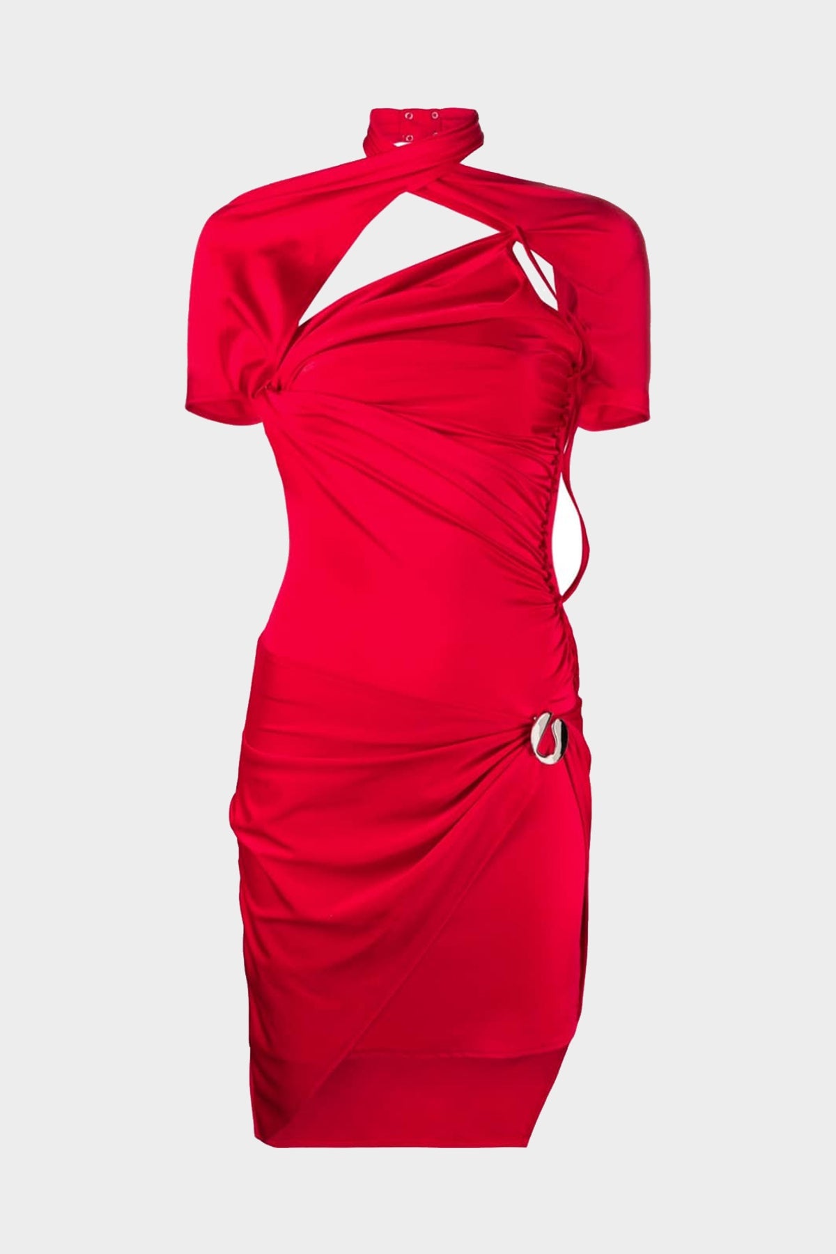 Asymmetric Draped Jersey Dress in Lipstick Red