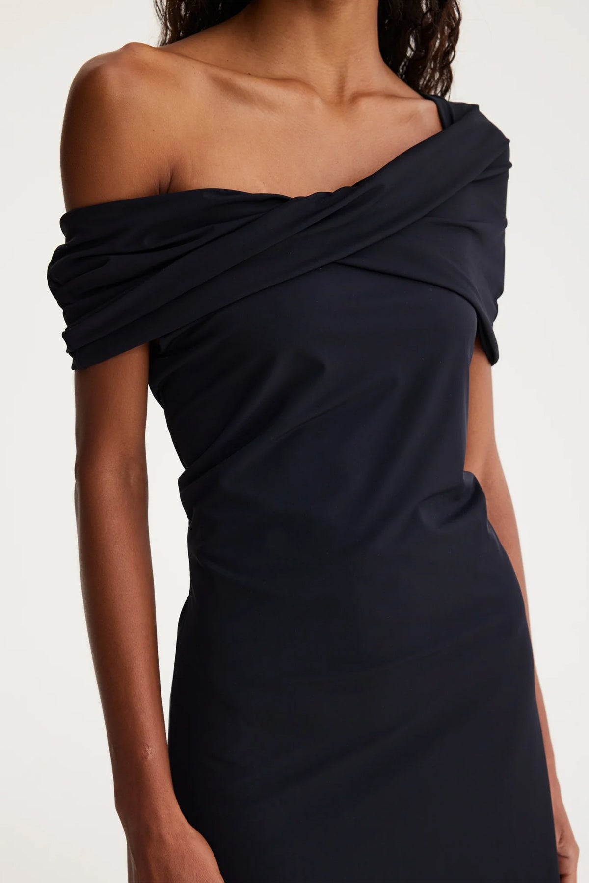 Asymmetrical Off Shoulder Dress in Noir