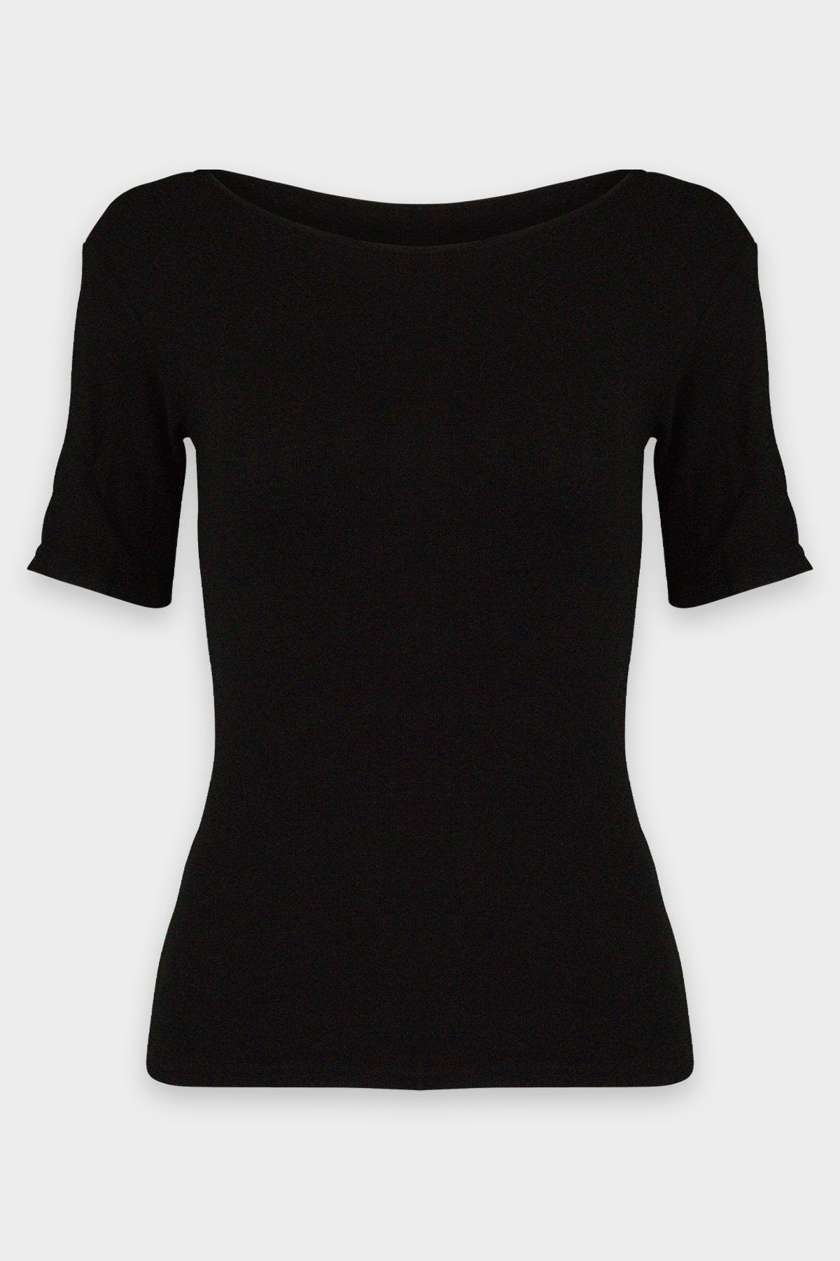 Baby Rib Short Sleeve Open Neck in Black