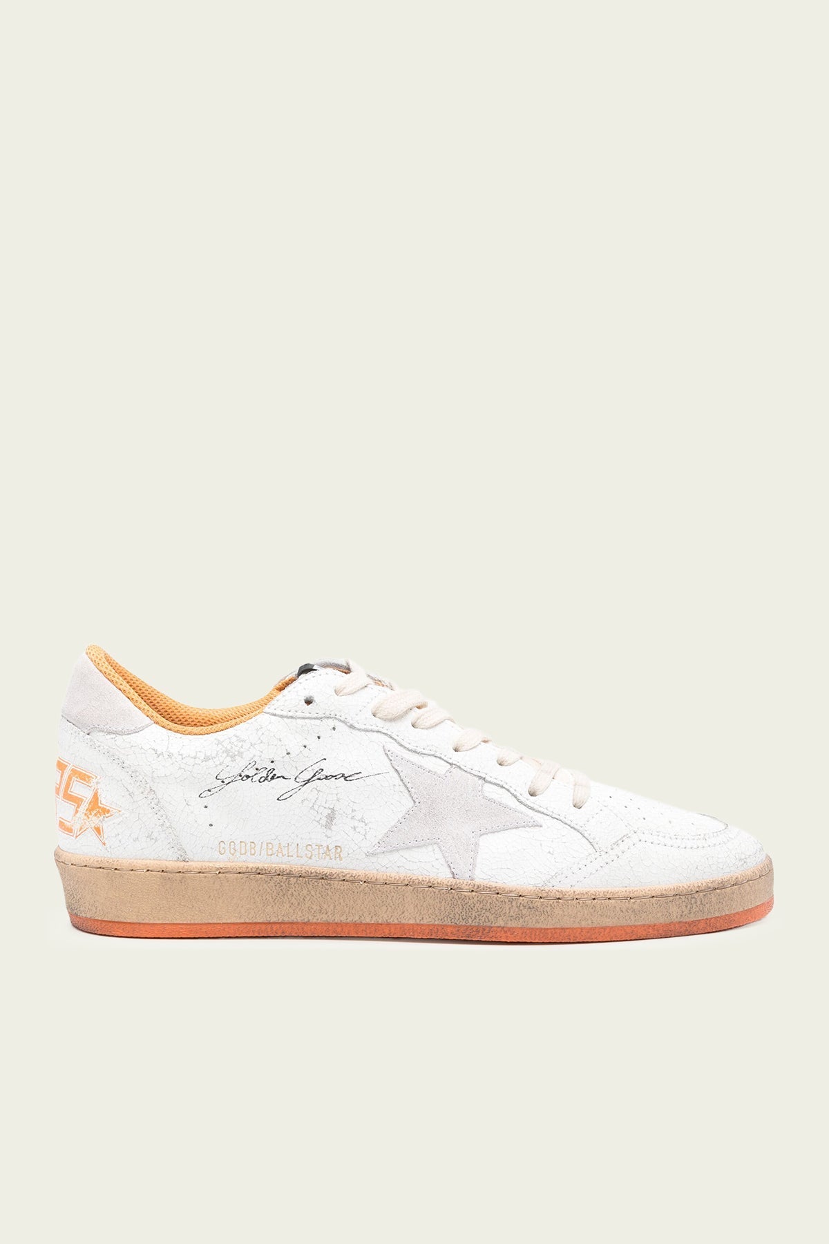 Ball-Star Beige Orange Crack Leather Men Sneaker