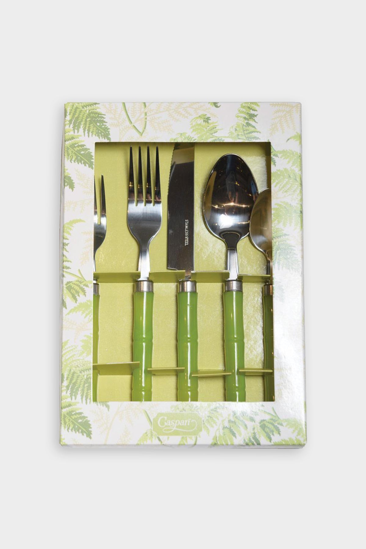 Bamboo Handle 5-Piece Stainless Steel Picnicware Set in Green