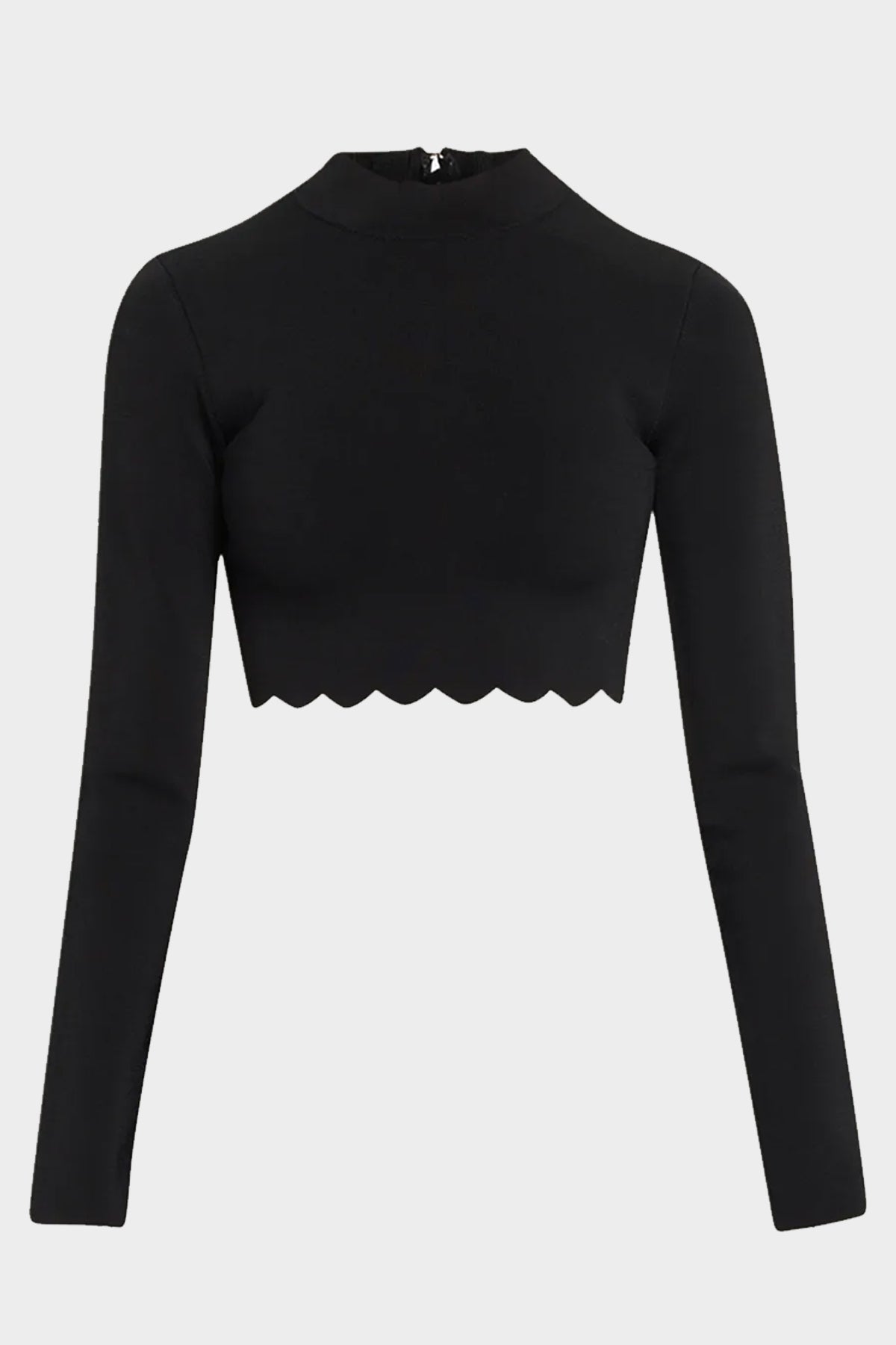 Bea Scalloped Knit Crop Top in Black