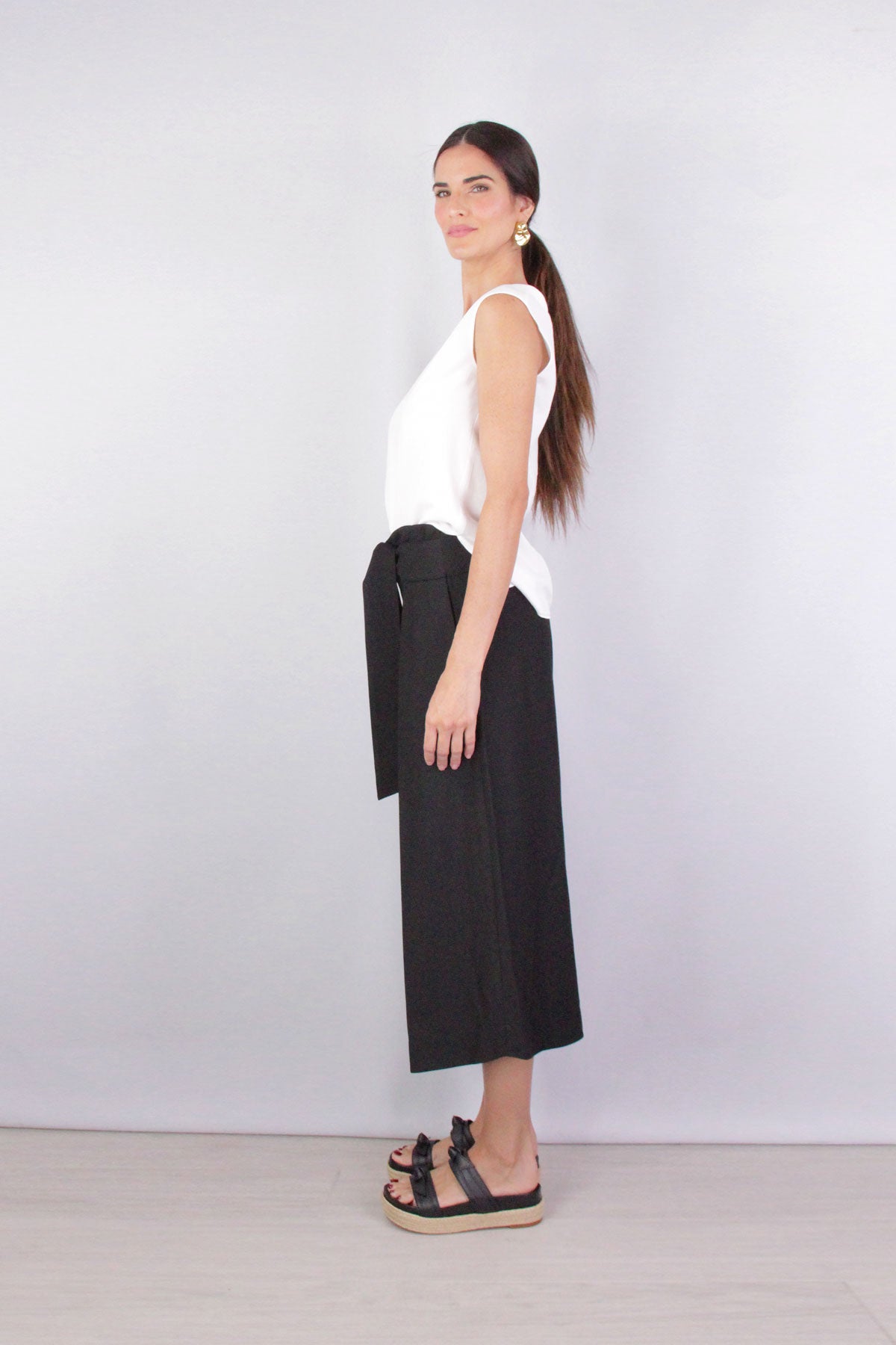 Belted Palazzo Culotte in Black