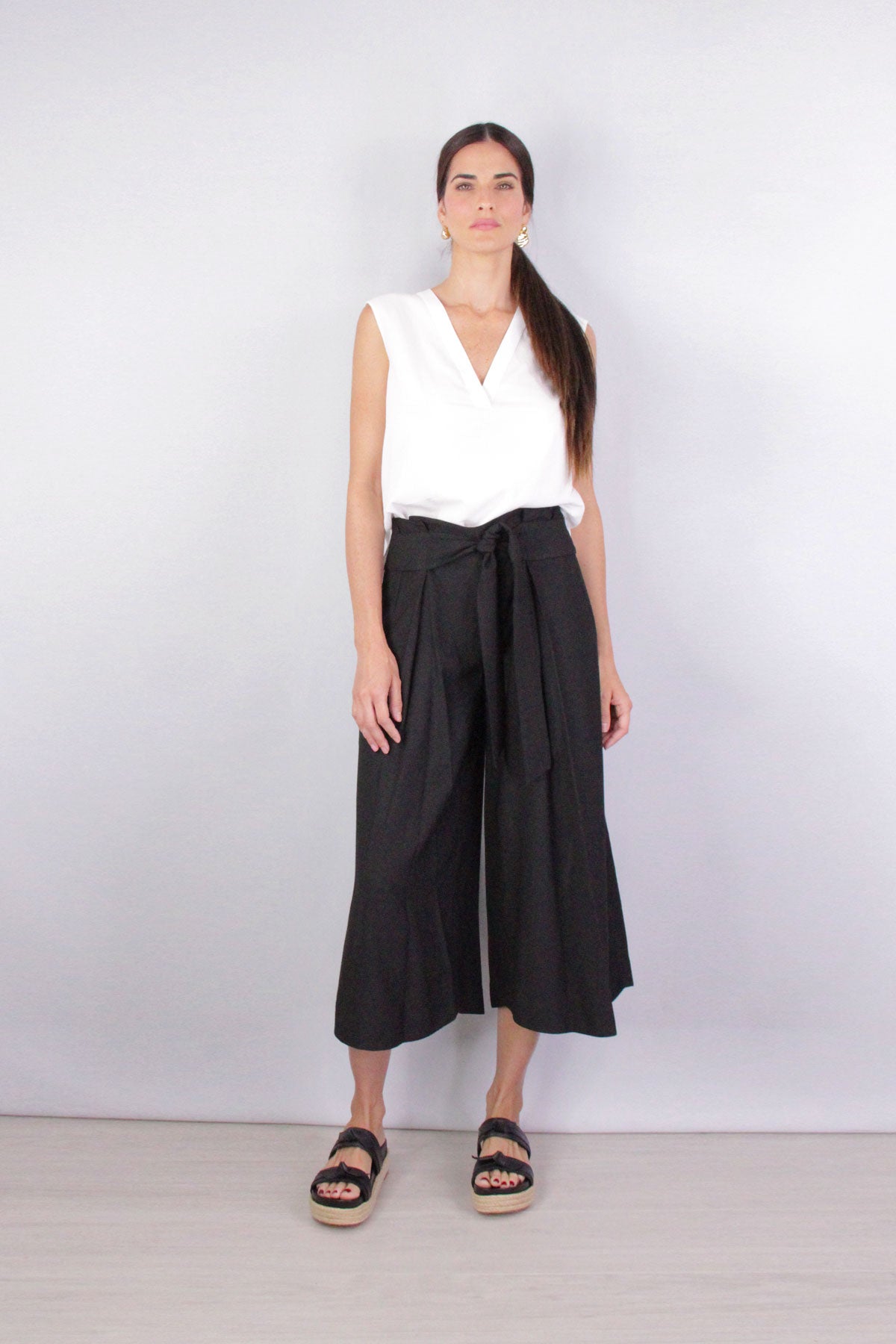 Belted Palazzo Culotte in Black