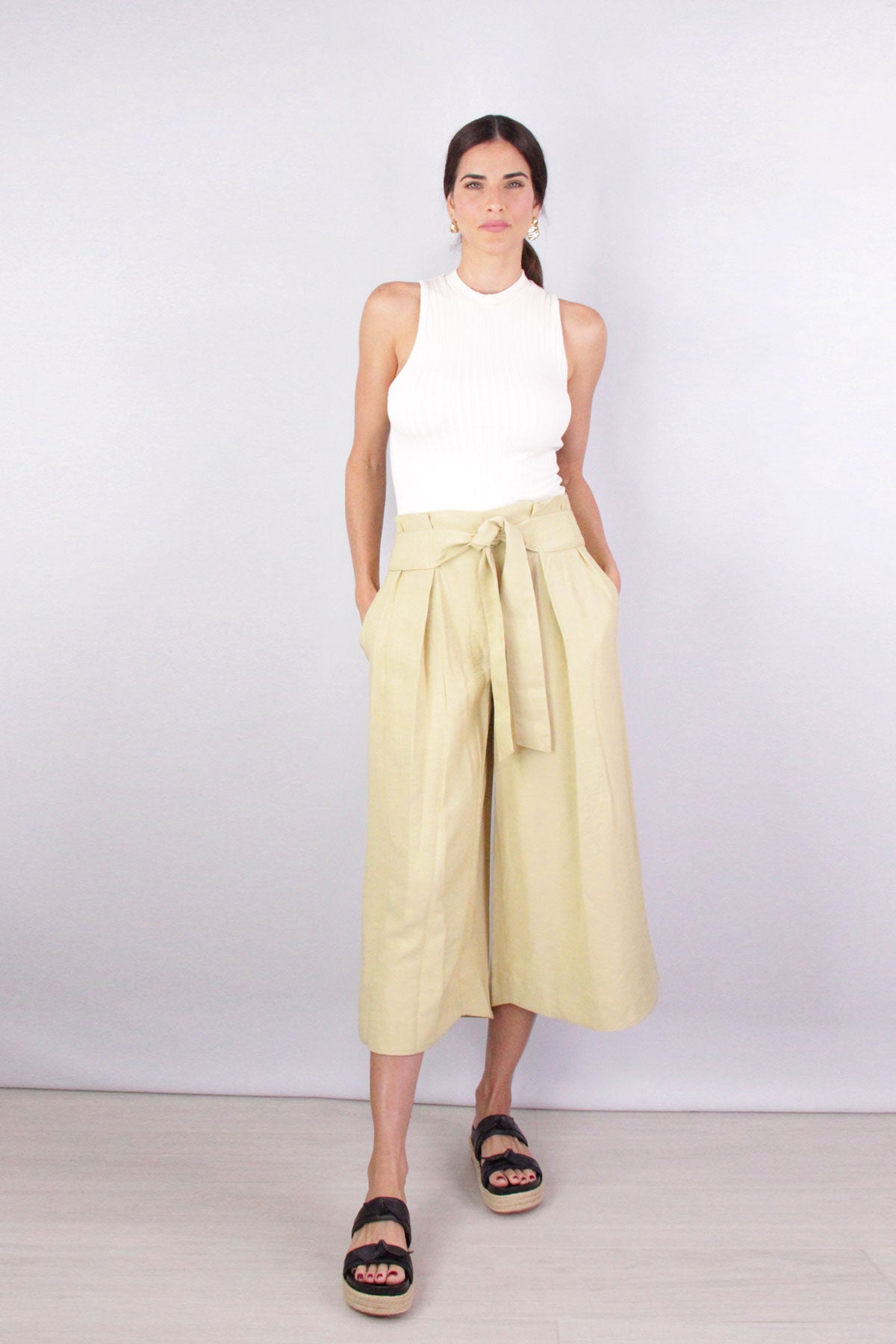 Belted Palazzo Culotte in Maiz