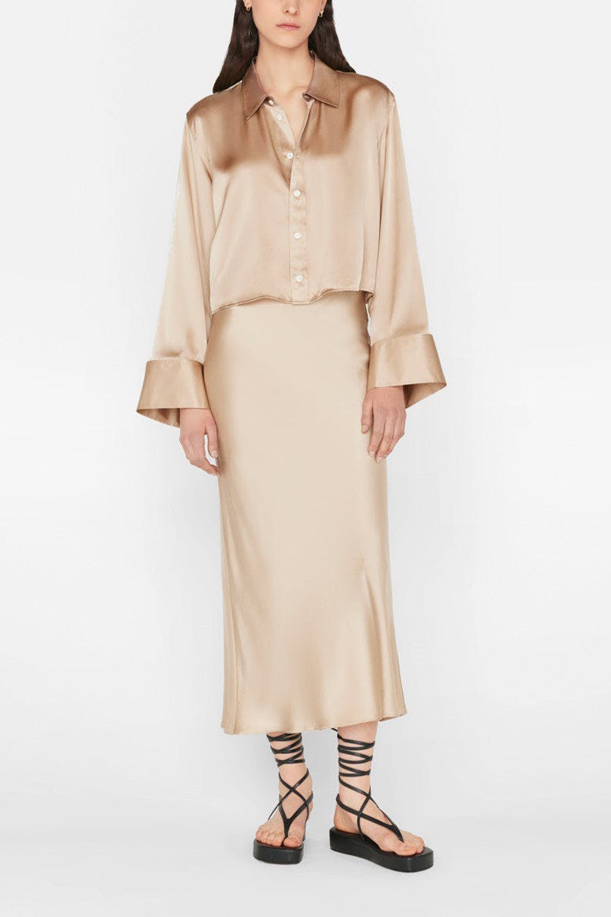 Bias Midi Skirt in Khaki Tan