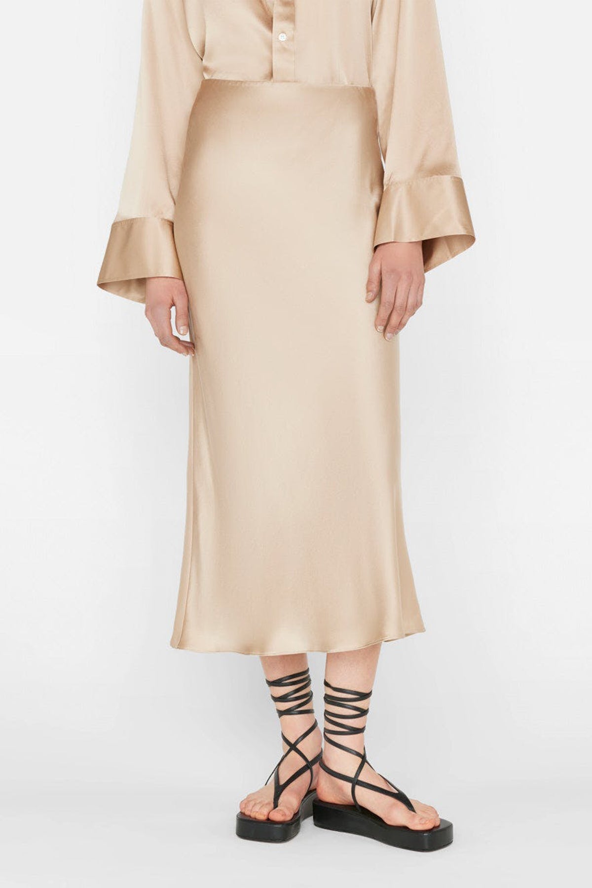 Bias Midi Skirt in Khaki Tan