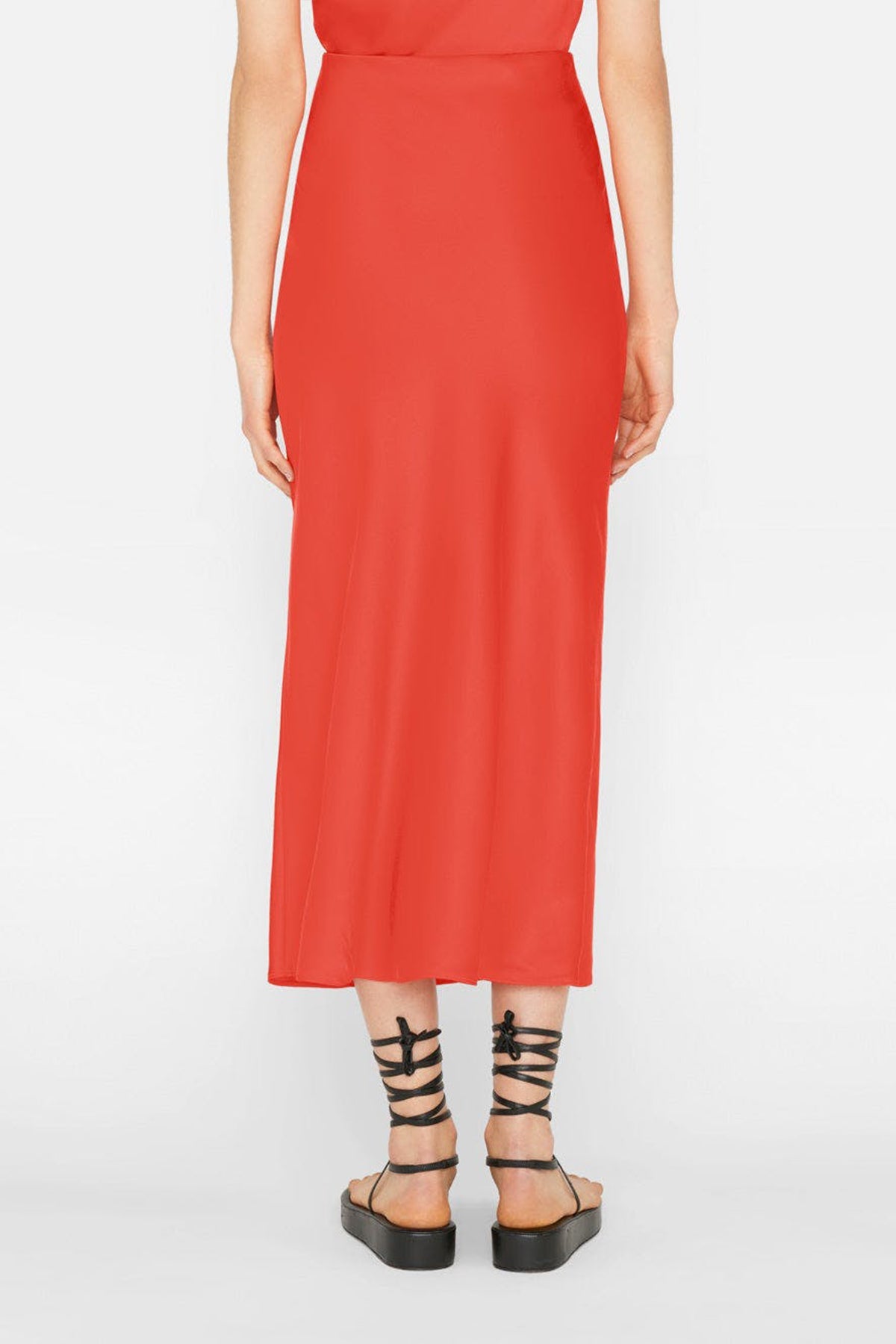 Bias Midi Skirt in Red Orange