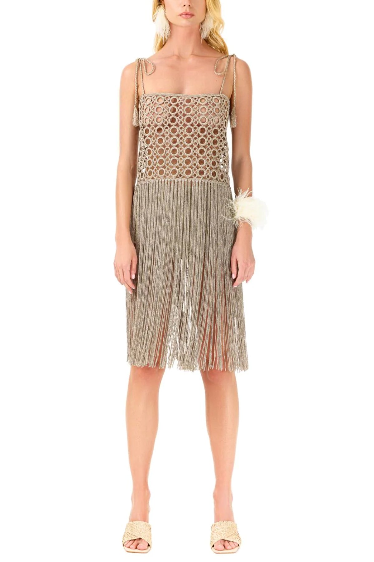 Biscotti Hand-Crochet Fringed Maxi Dress in Bronze