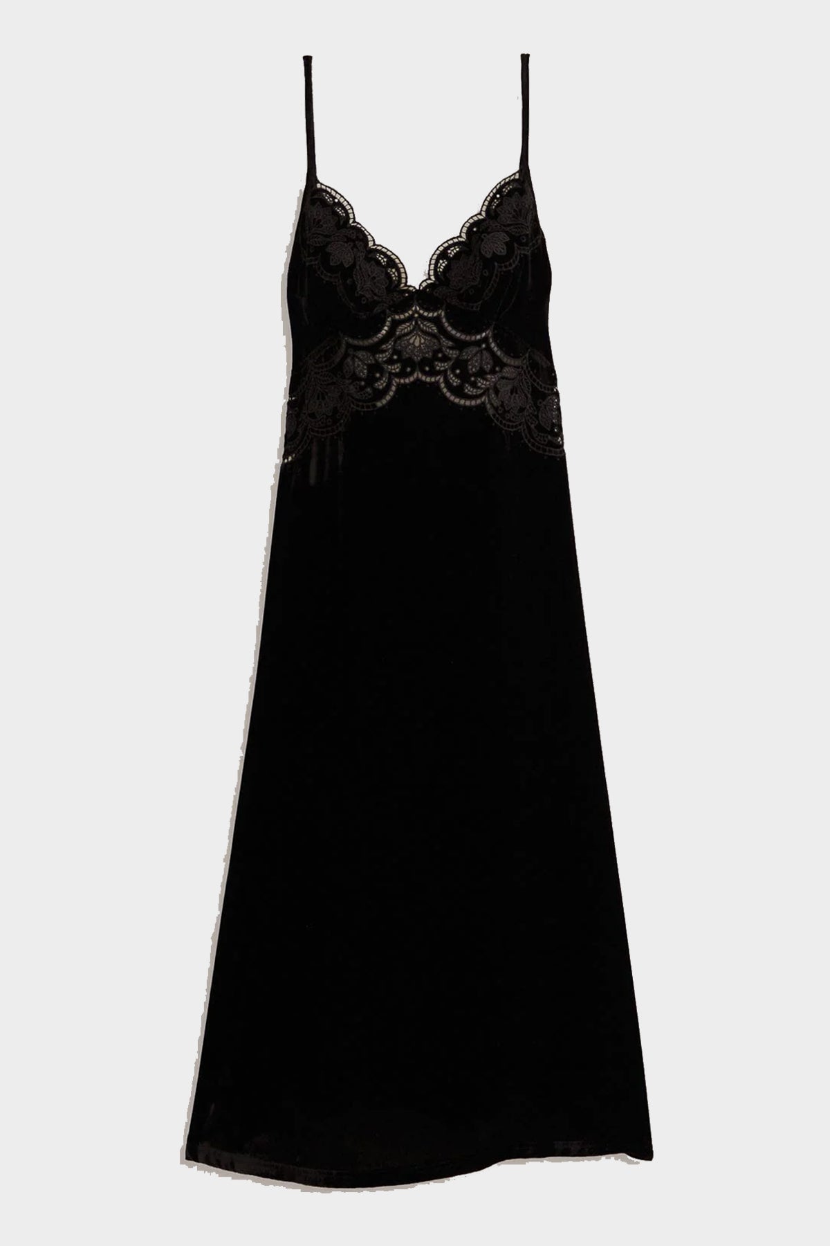 Black Richelieu Velvet Slip Dress