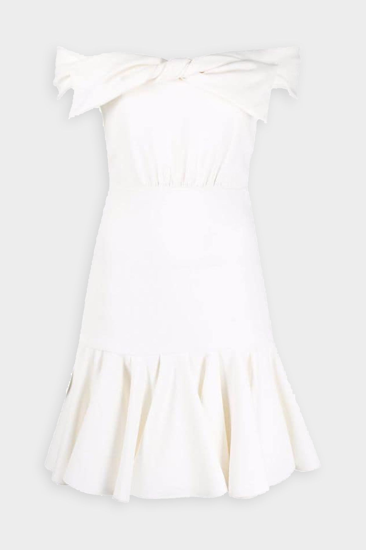 Bow Off-The-Shoulder Ruffle Mini Dress in Ivory