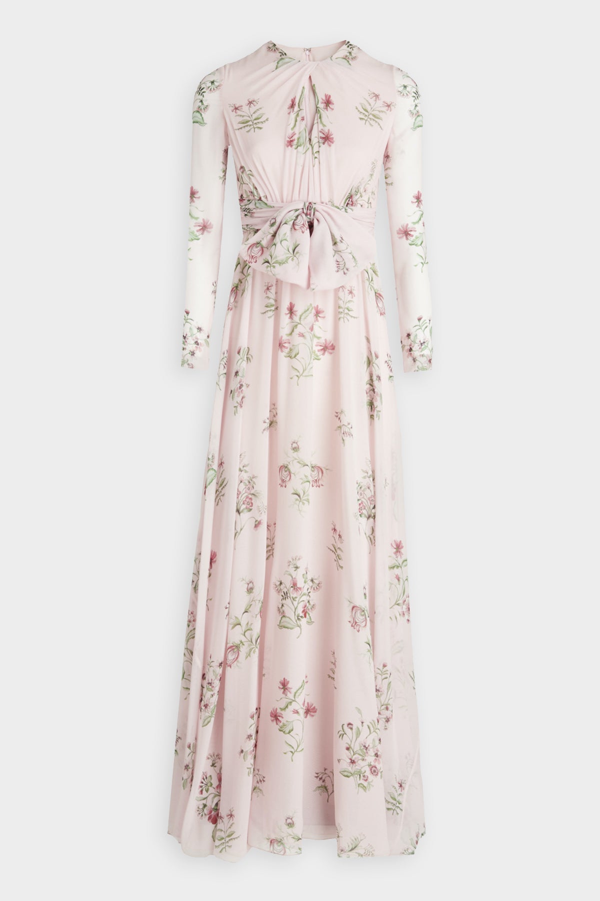 Bow-Tied Floral-Print Silk-Georgette Gown in Rose