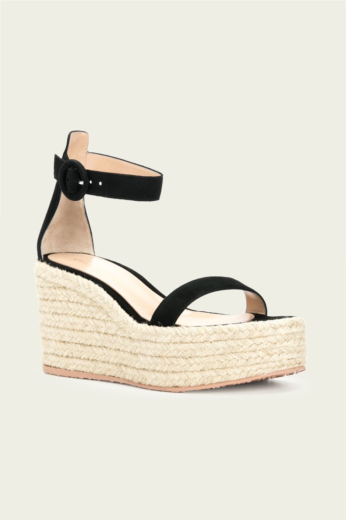 Braided Suede Platform Sandals in Black Natural