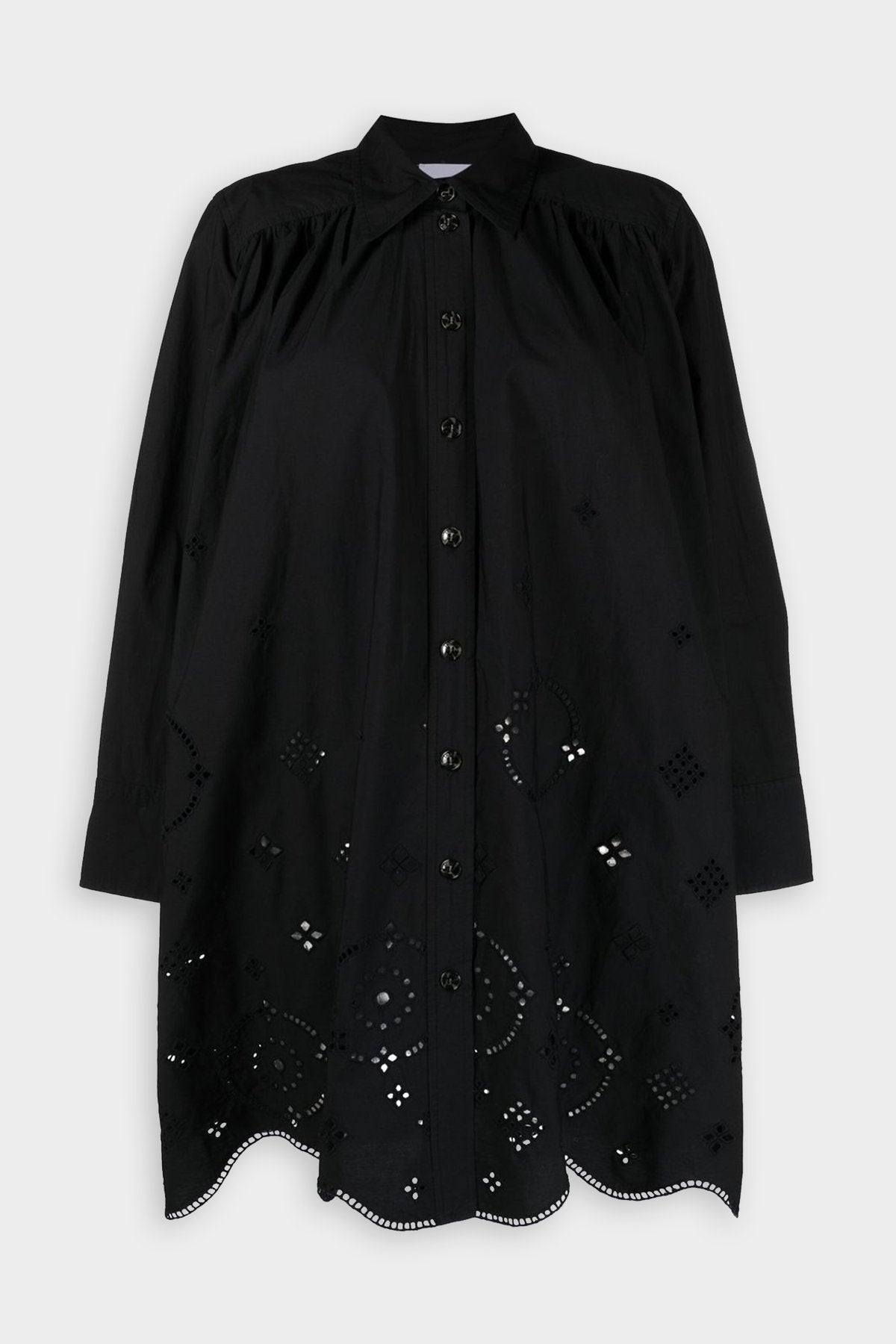 Broderie Anglaise Shirt Mini Dress in Black