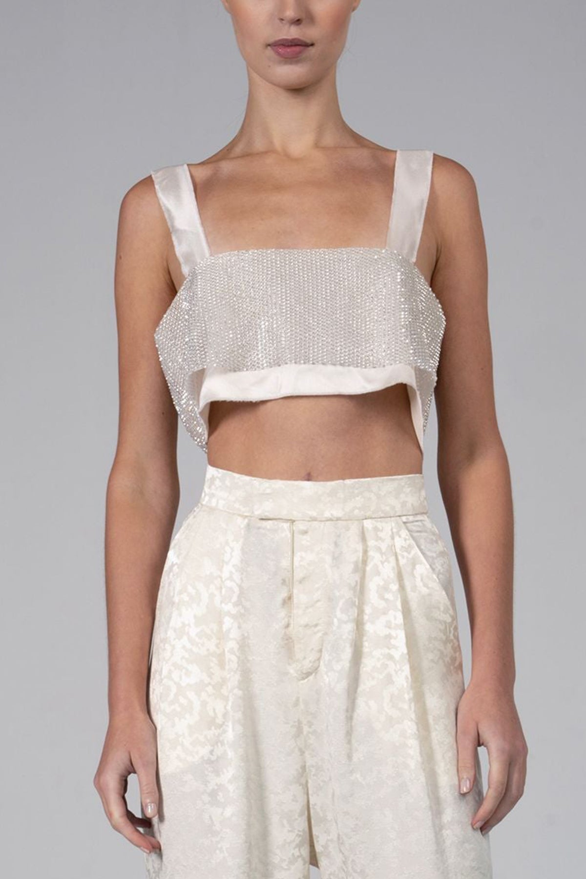 Capri Embellished Crop Top in Champagne