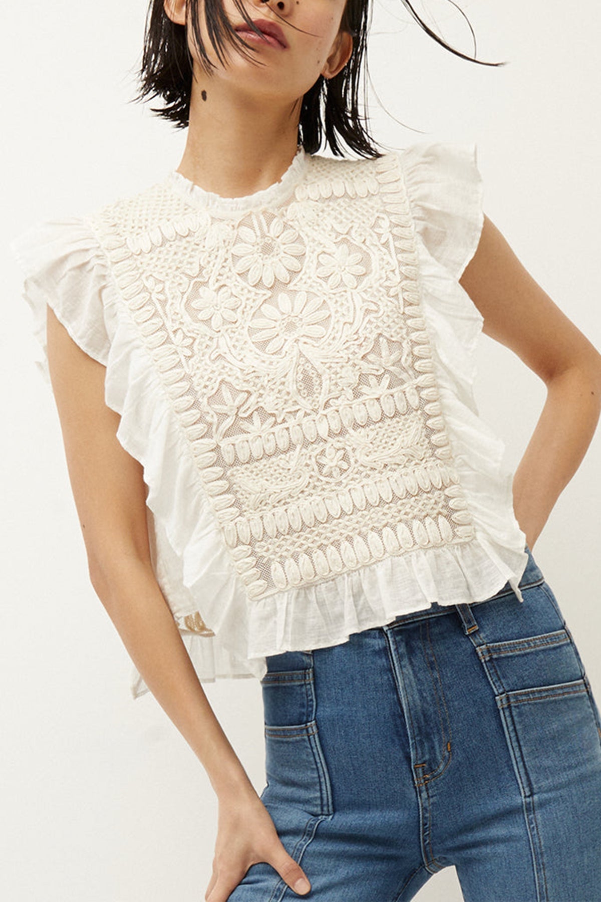 Capriana Embroidered Top in Off White