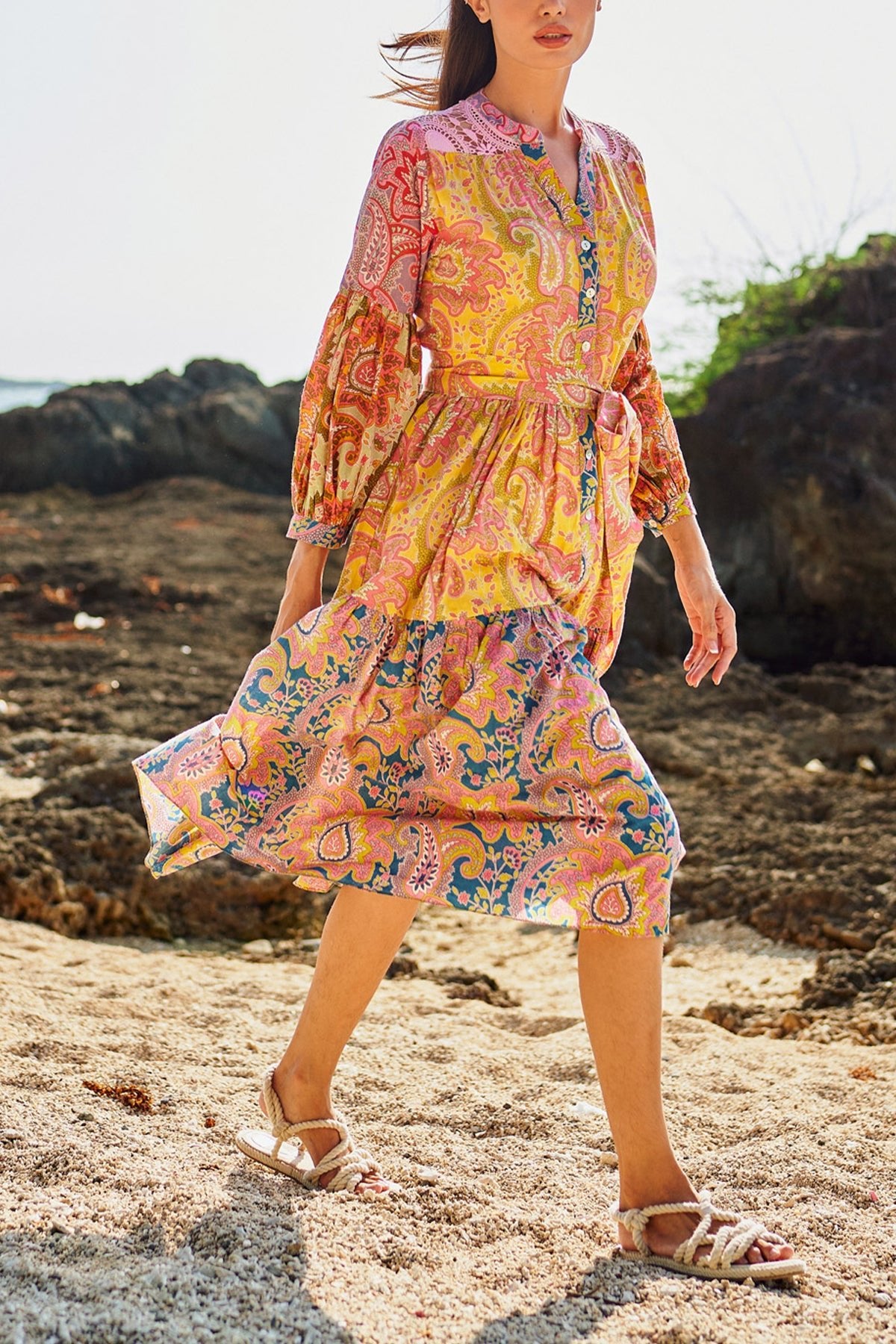 Cashmere Paisley Midi Dress in Multicolor