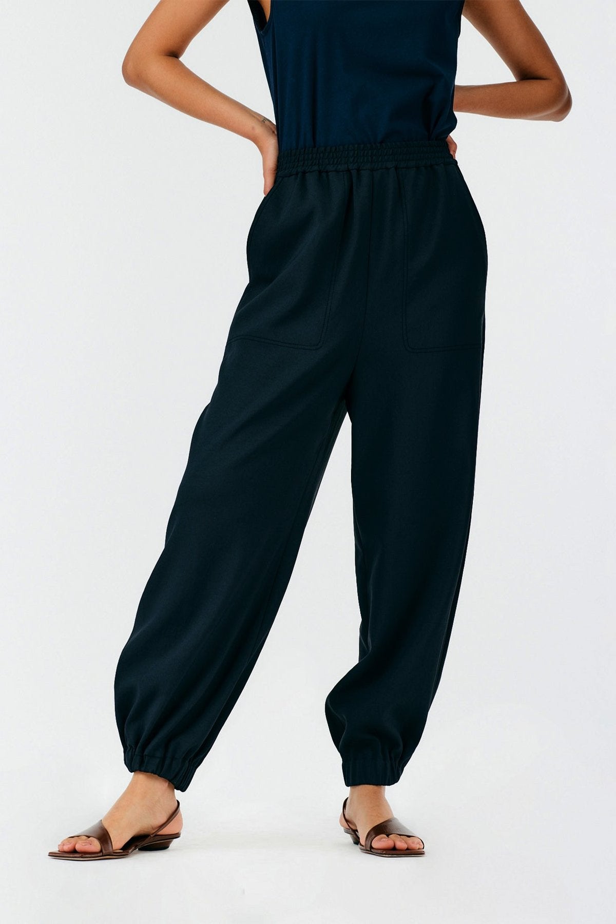 Chalky Drape Plashet Jogger in Black