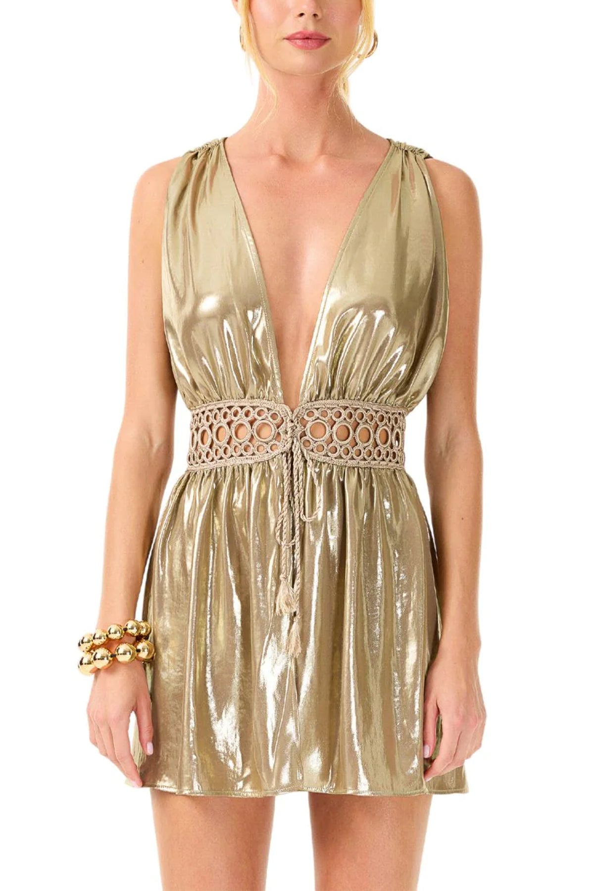 Charlotte Bronze Shimmer Mini Dress in Bronze Shimmer