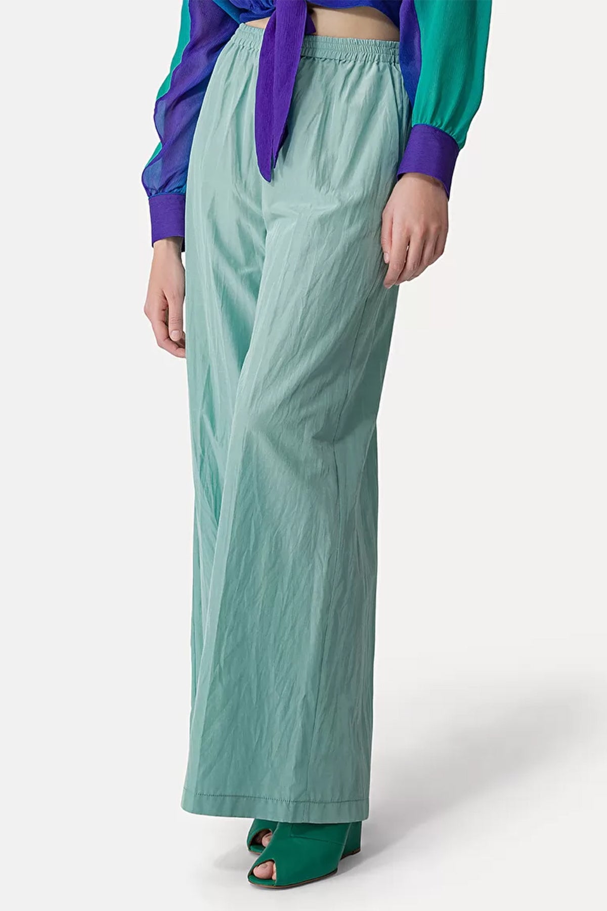 Chic Taffeta Palazzo Pants in Aquatic