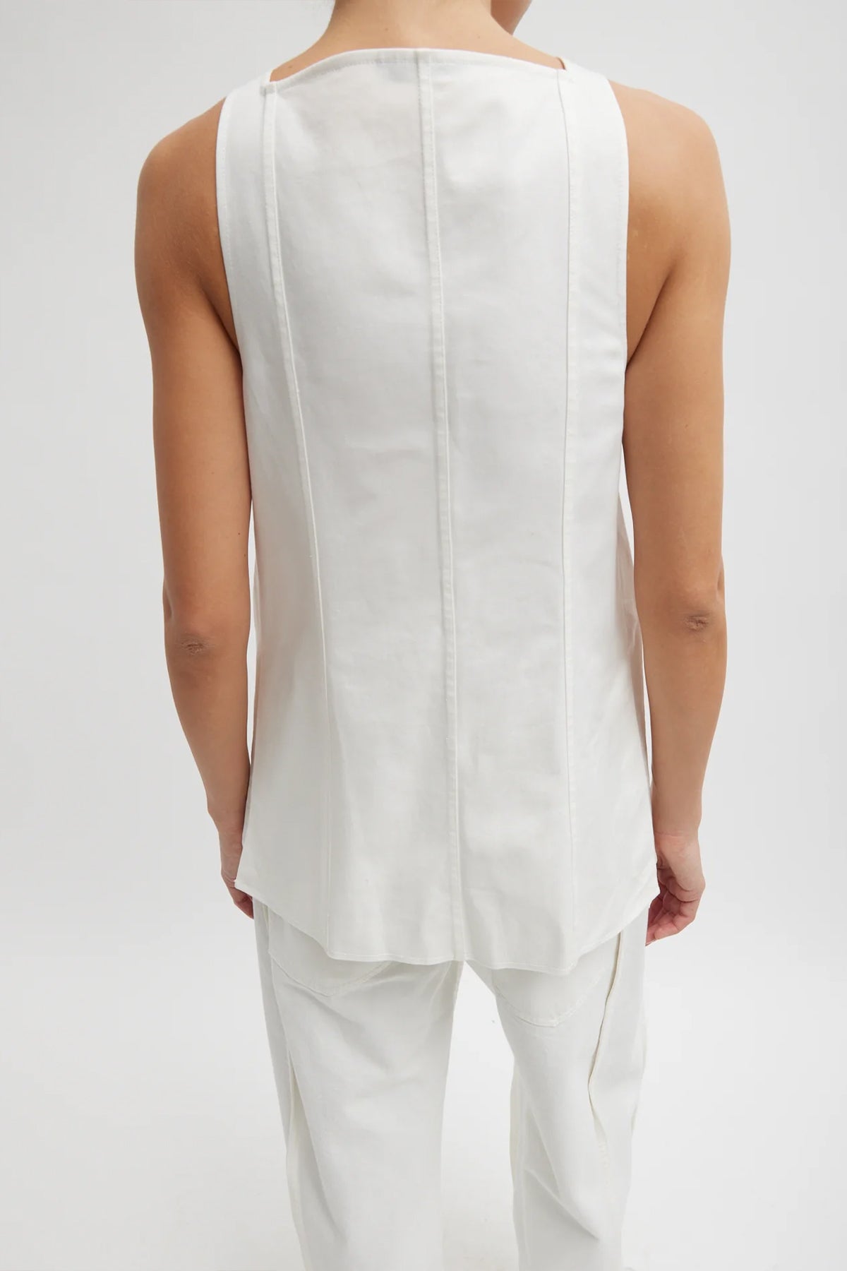 Chino Slit Front Sleeveless Tunic in White