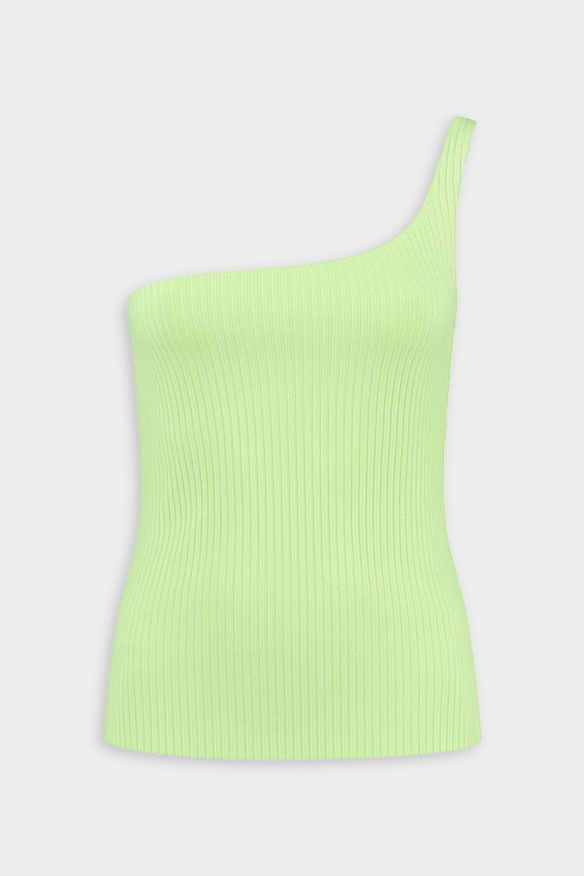 Chize One-Shoulder Knit Ribbed Top in Pistachio