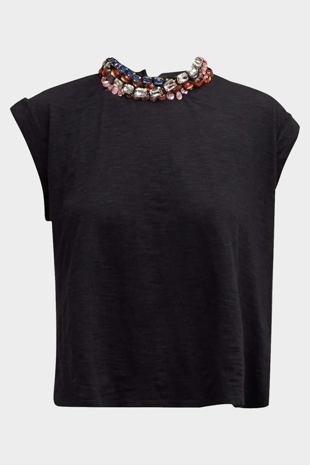 Chunky Rhinestone Embellished Tee in Black Multi