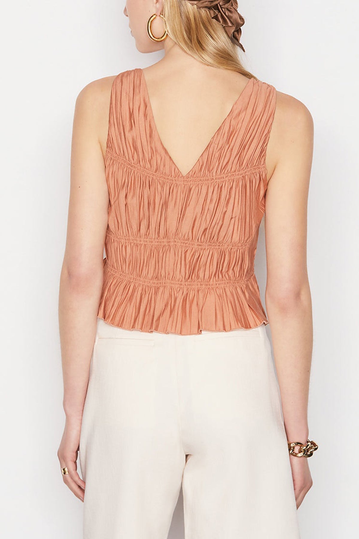 Cinched Crinkle Tank Top in Terracotta