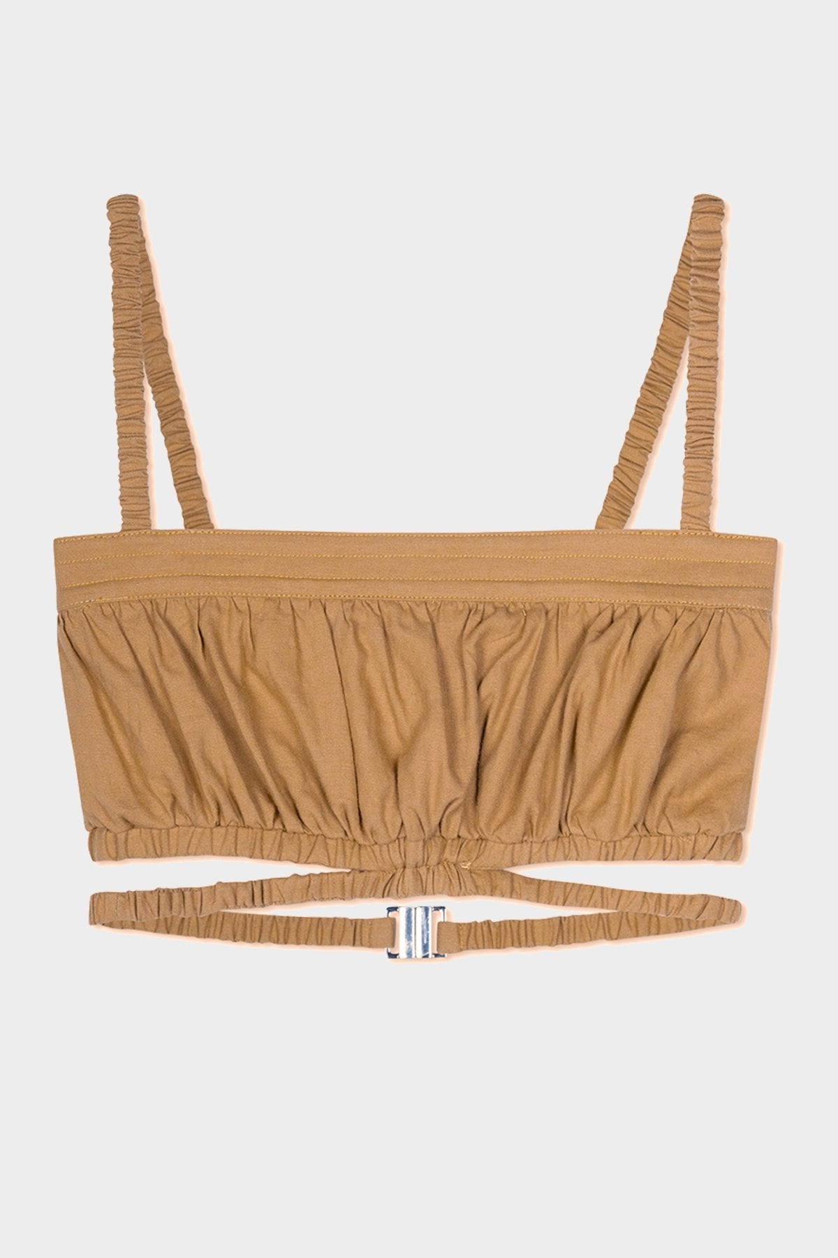 Clay Washed Linen Ruched Crop Top in Topax