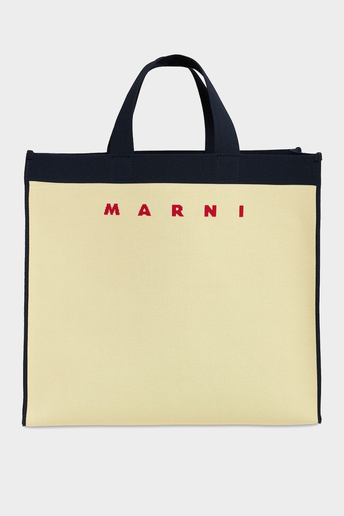 Colorblock Cotton Shopper Tote Bag in Ecru and Blue