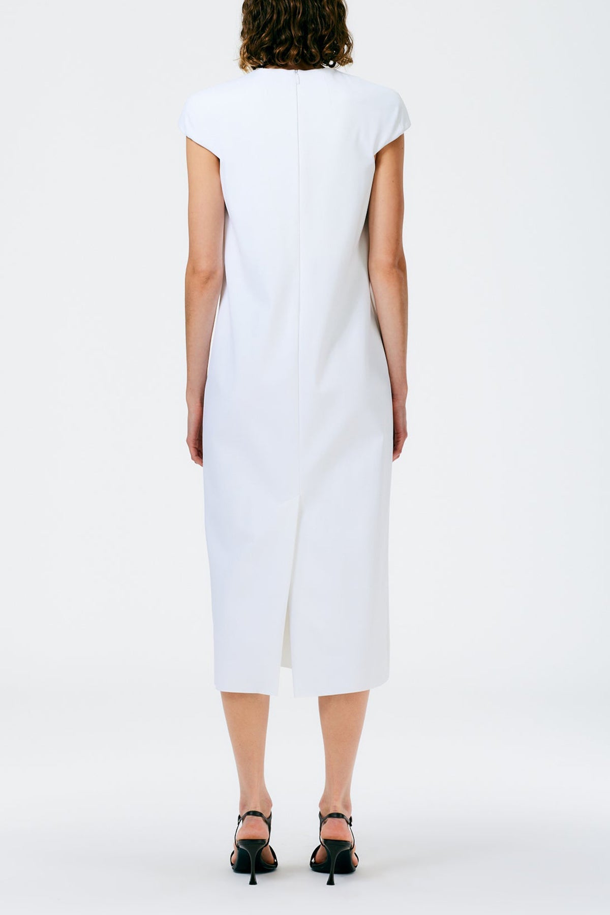 Compact Ultra Stretch Knit Lean Sleeveless Dress in White