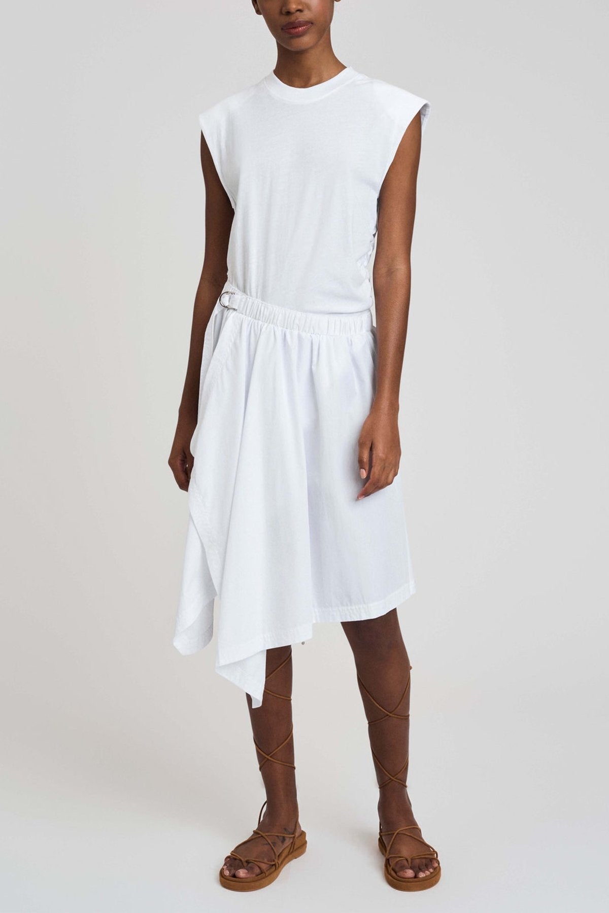 Corey Mixed Media Sleeveless Dress in White