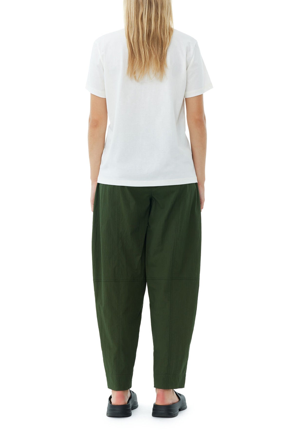 Cotton Crepe Elasticated Curve Pants in Kombu Green