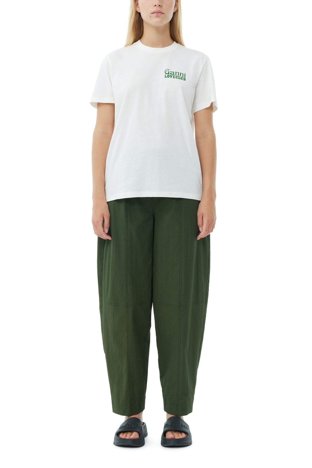 Cotton Crepe Elasticated Curve Pants in Kombu Green