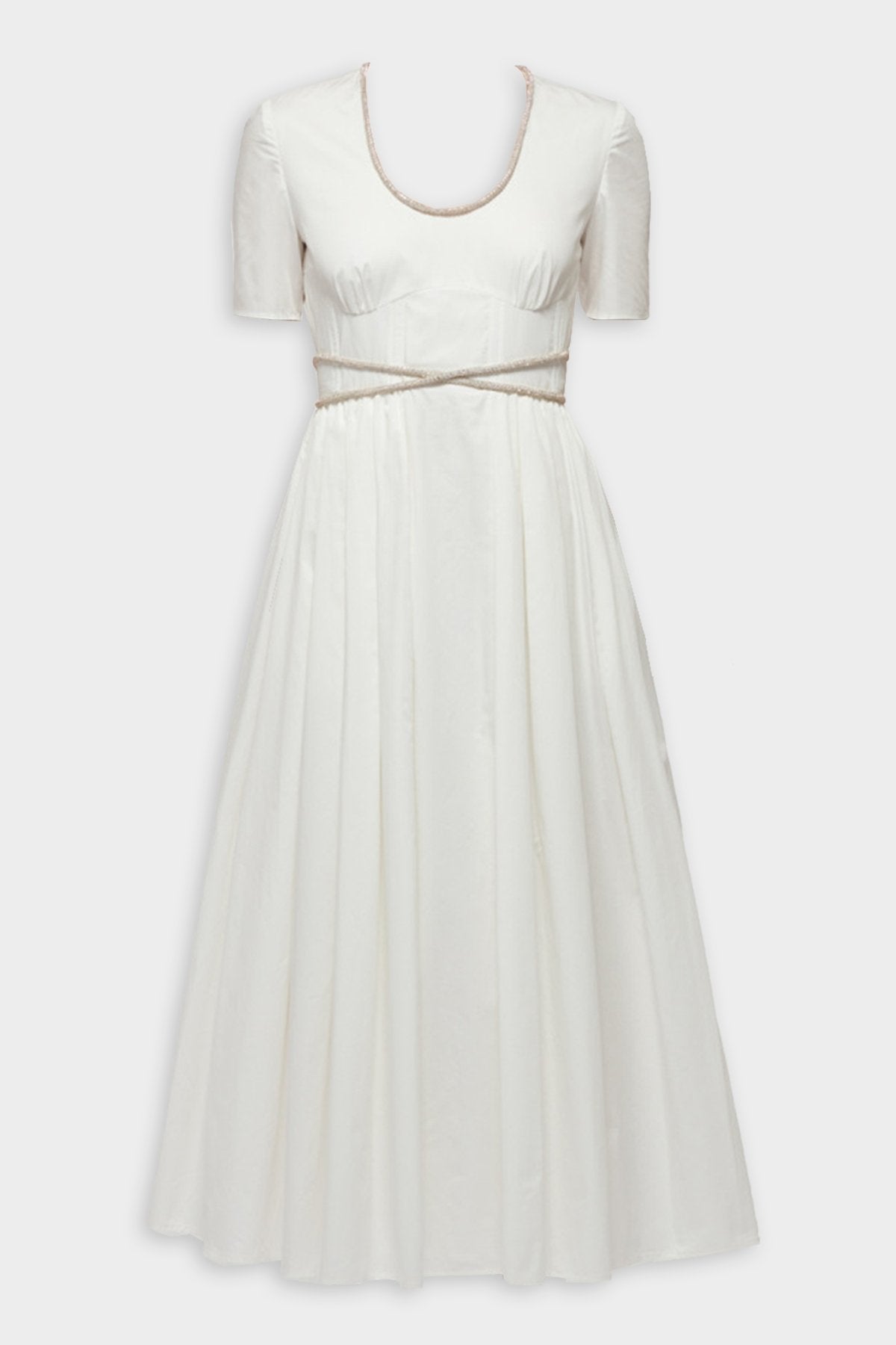 Cotton Diamante Trim Dress in White