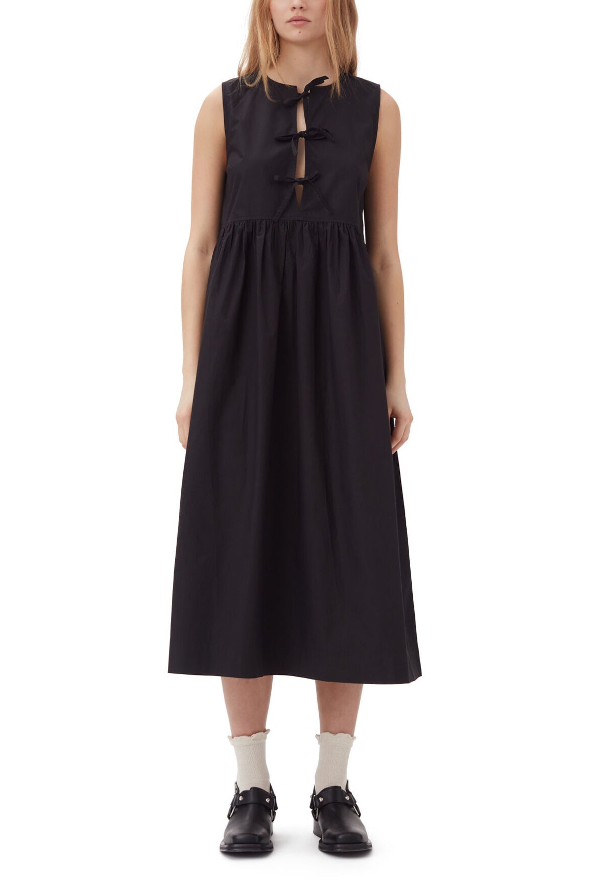 Cotton Poplin Midi Dress in Black