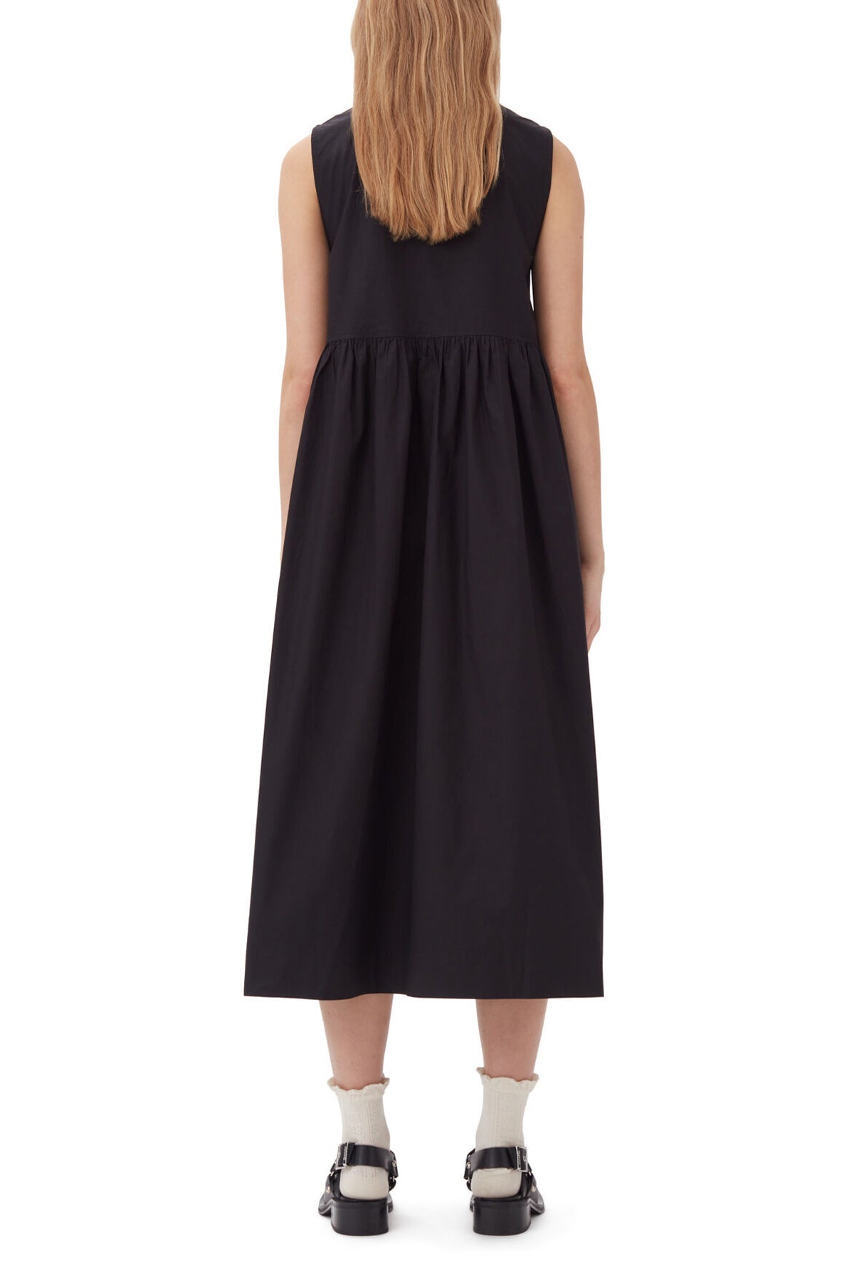 Cotton Poplin Midi Dress in Black