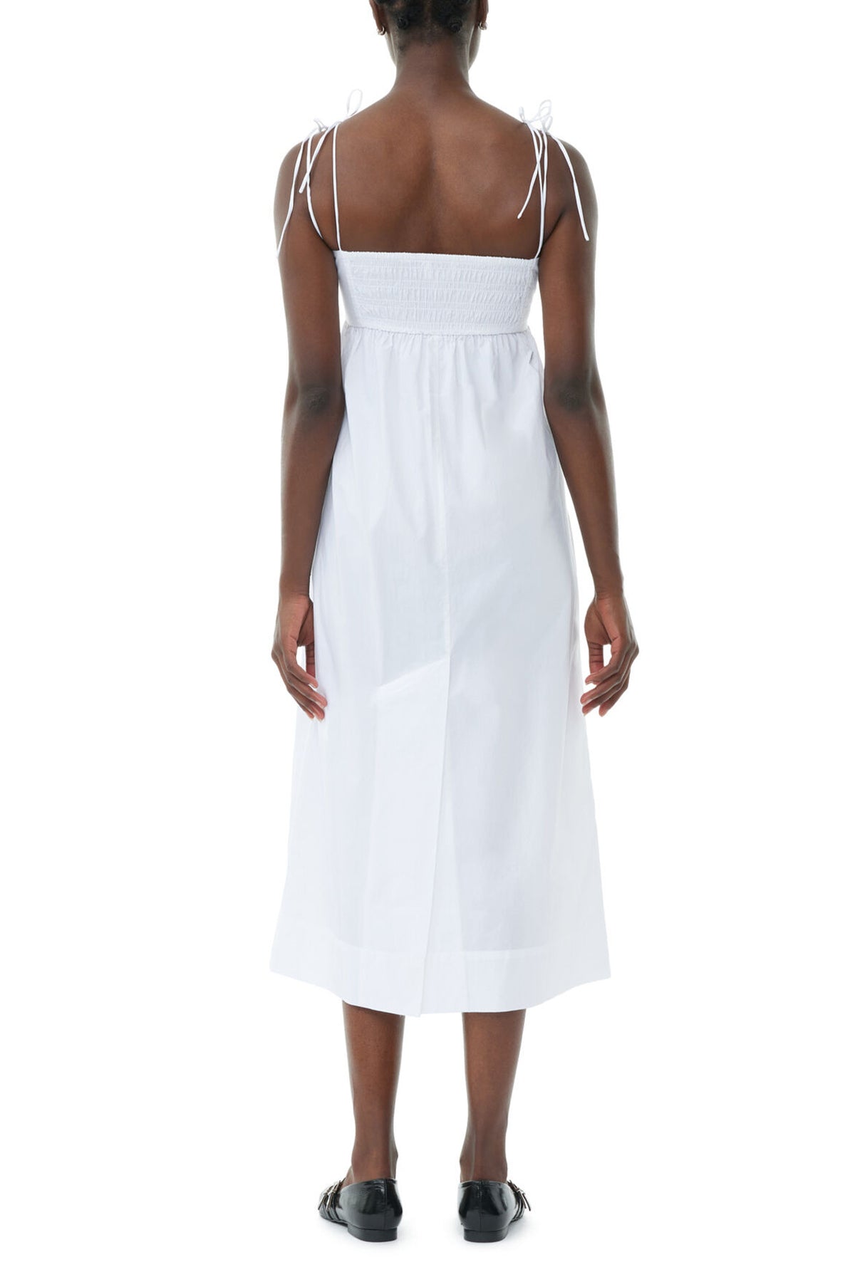 Cotton Poplin String Midi Dress in Bright White