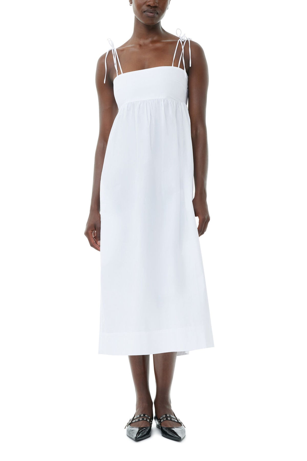 Cotton Poplin String Midi Dress in Bright White