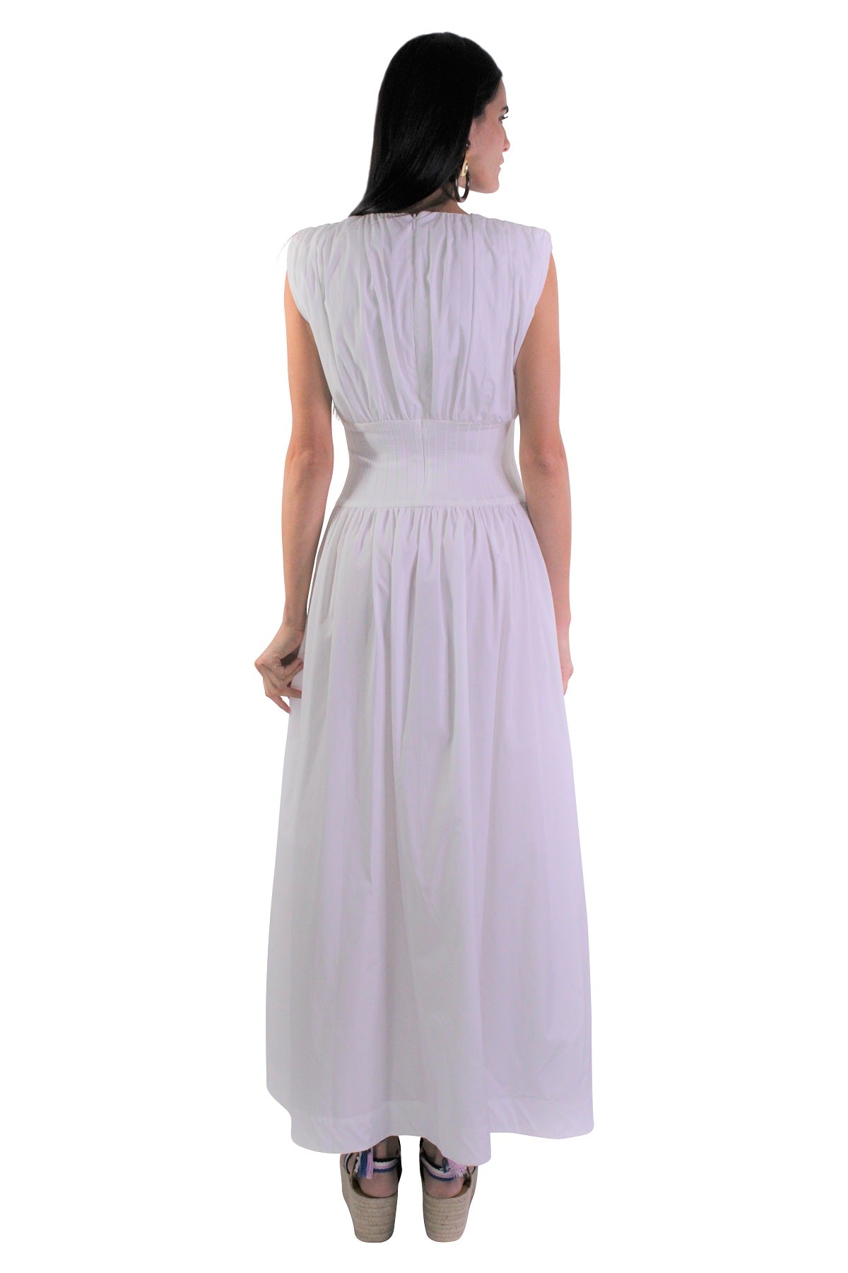 Cotton Rib Gathered Dress in Ivory