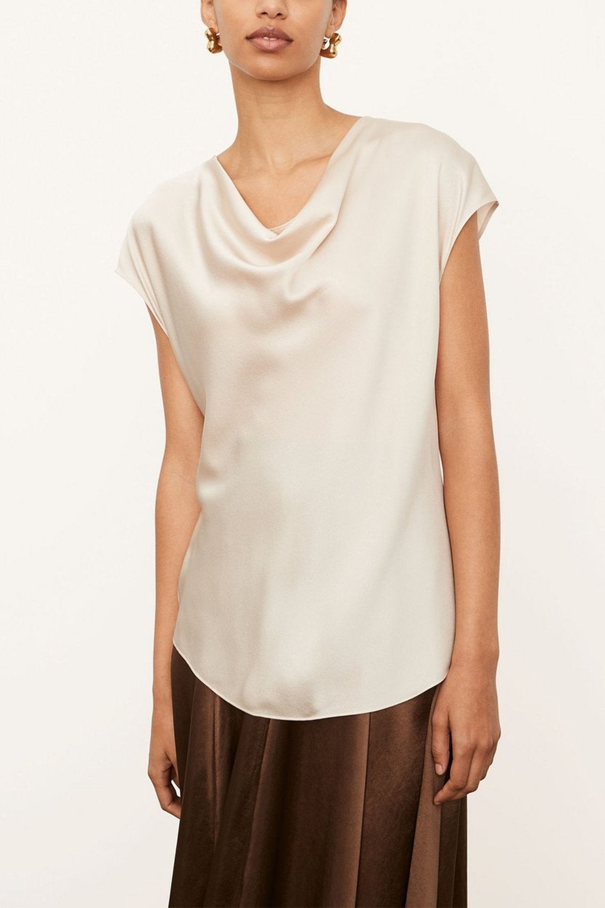 Cowl Neck Cap Sleeve Blouse in Fennel