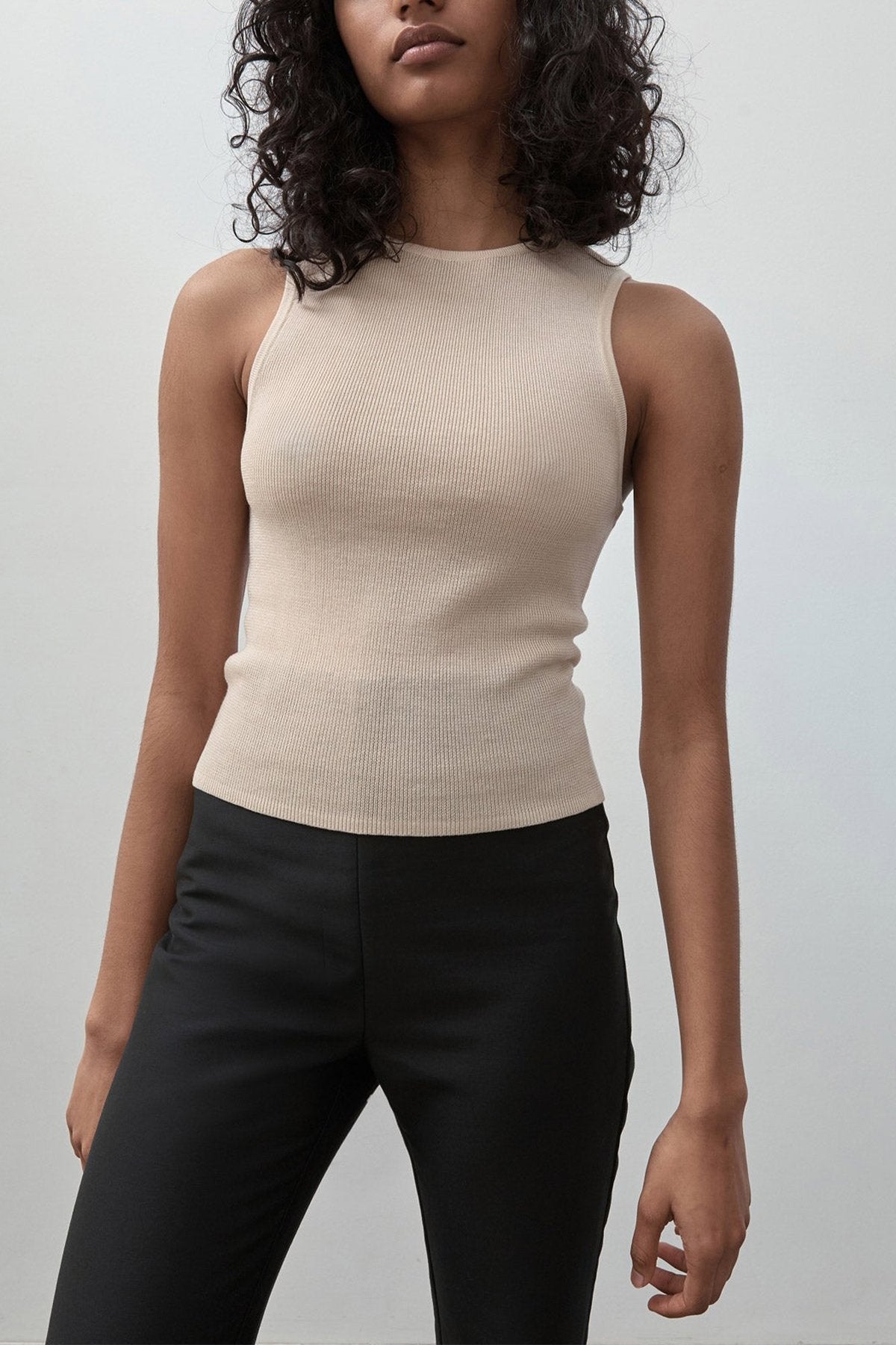 Crew Neck Knit Tank Top in Ecru