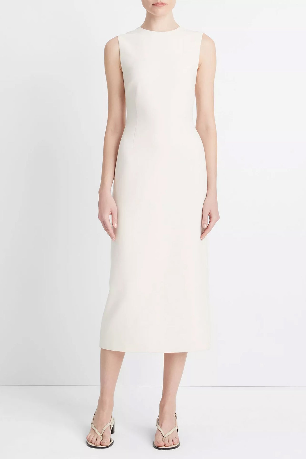 Crew Neck Sheath Dress in Off-White