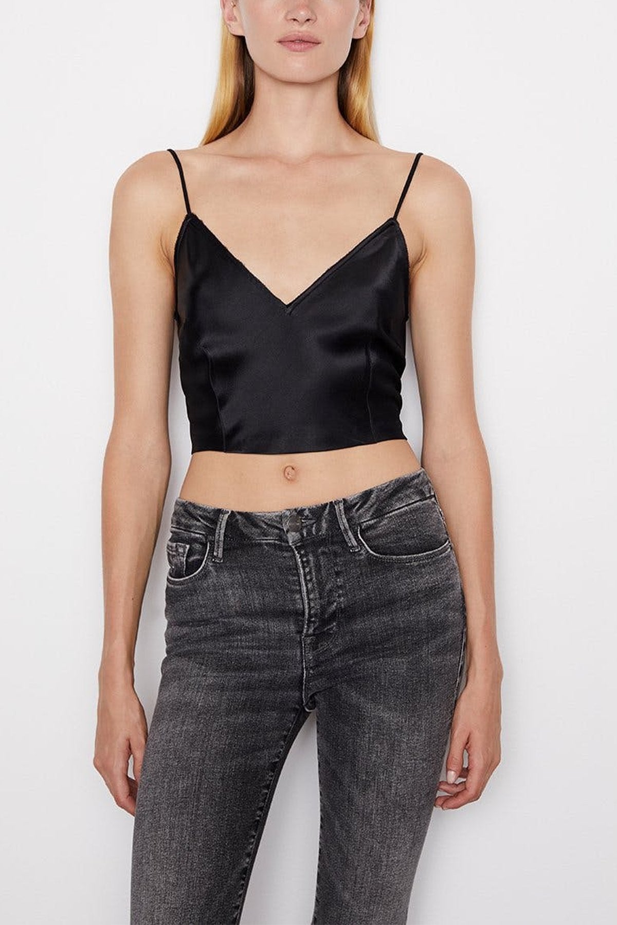 Cropped Satin Cami in Noir