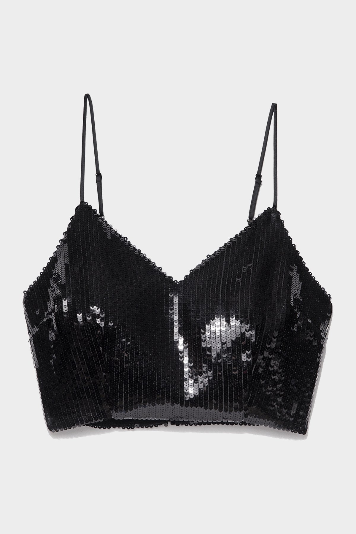 Cropped Sequin Cami in Noir