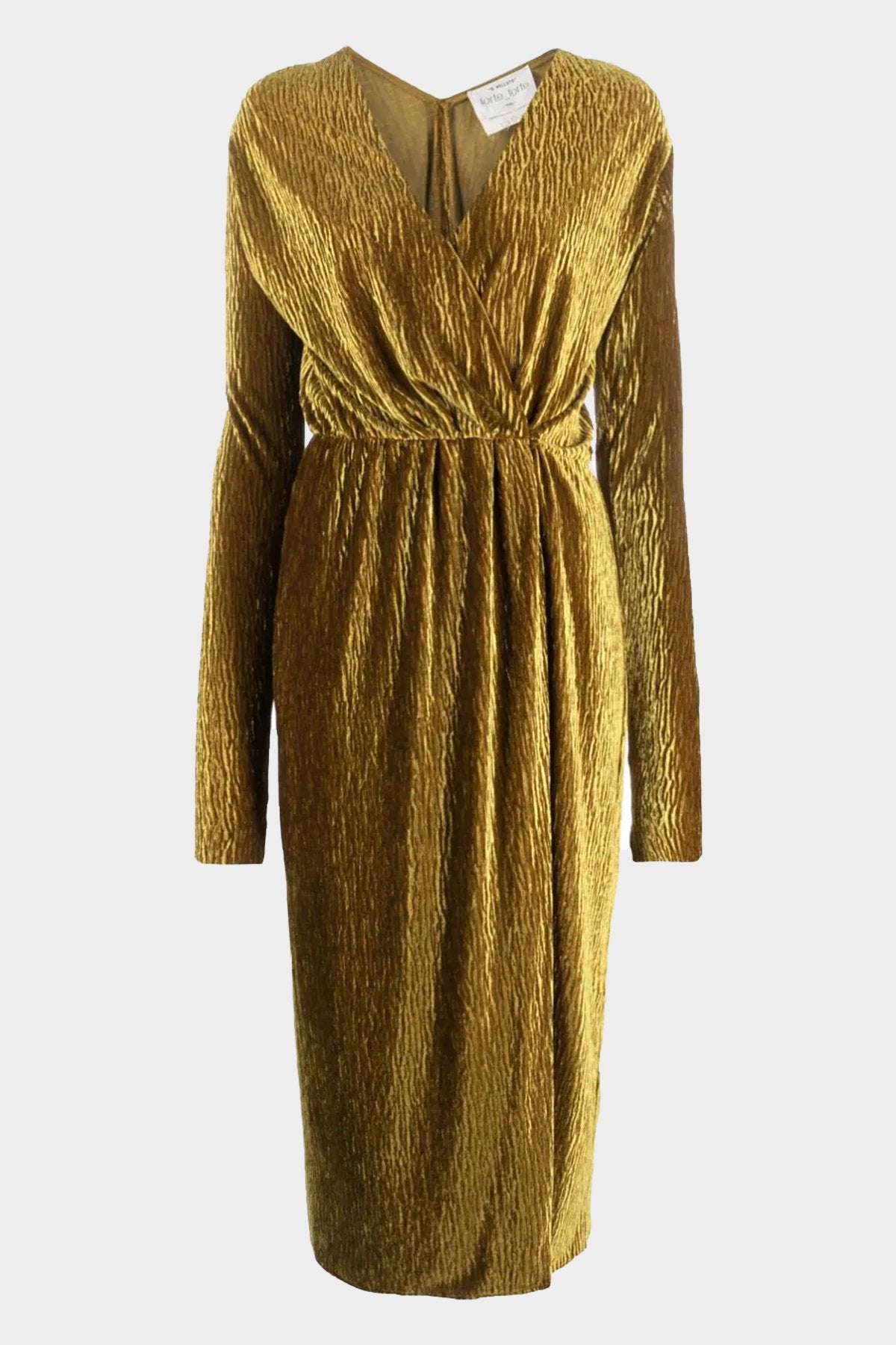 Crushed Velvet Crossed Midi Dress in Warm Gold